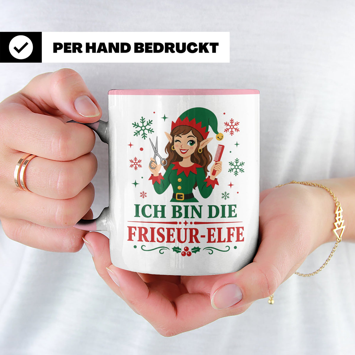 Friseurin Weihnachten Tasse Ich bin die Friseur-Elfe - Lusti – Rosa [farbe:rosa]
