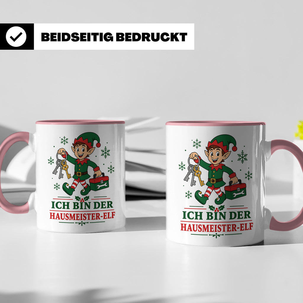 Hausmeister Weihnachten Tasse Ich bin der Hausmeister-Elf -  – Rosa [farbe:rosa]