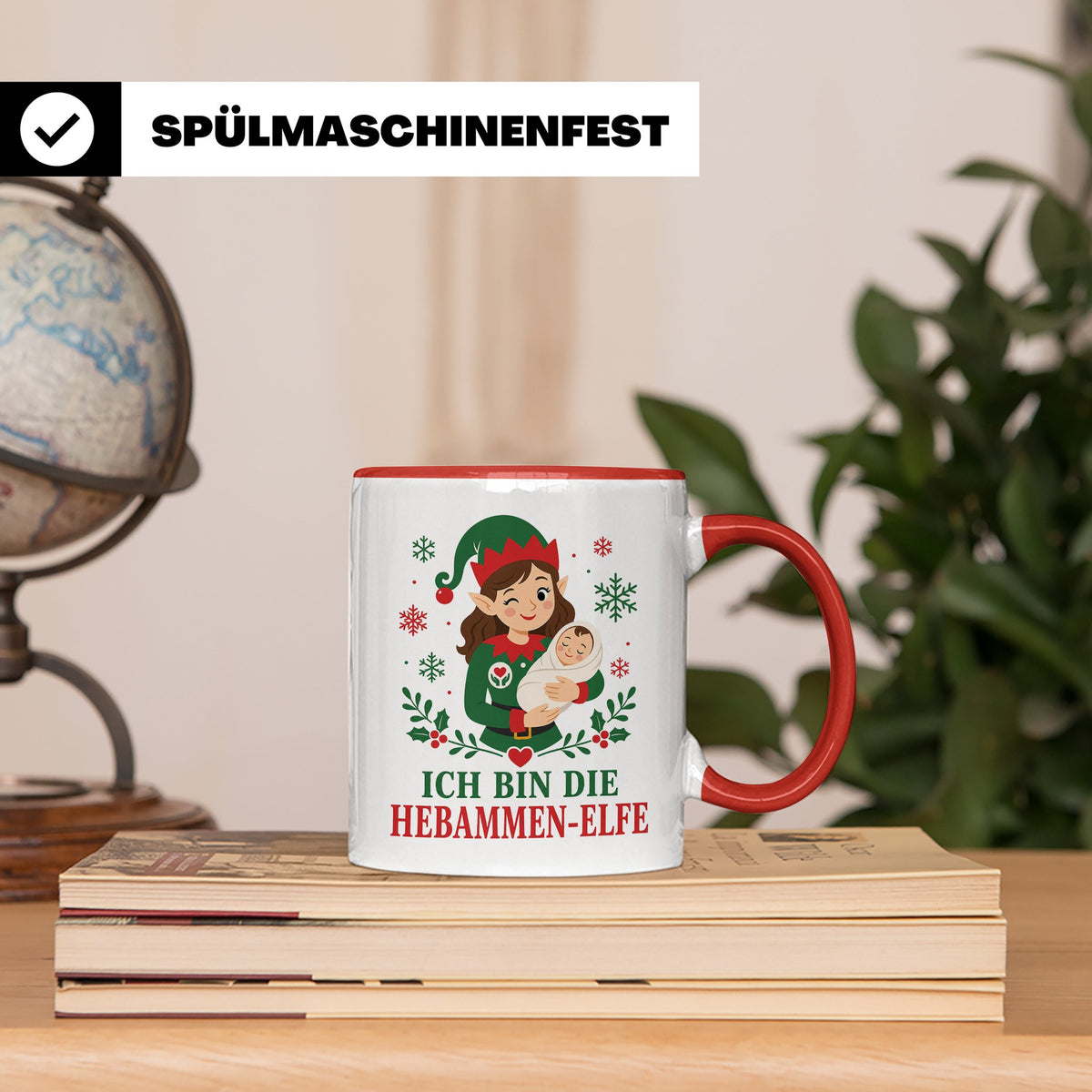 Hebamme Weihnachten Tasse Ich bin die Hebammen-Elfe - Lustig – Rot [farbe:rot]
