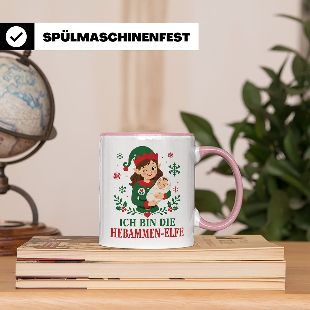 Hebamme Weihnachten Tasse Ich bin die Hebammen-Elfe - Lustig – Rosa [farbe:rosa]
