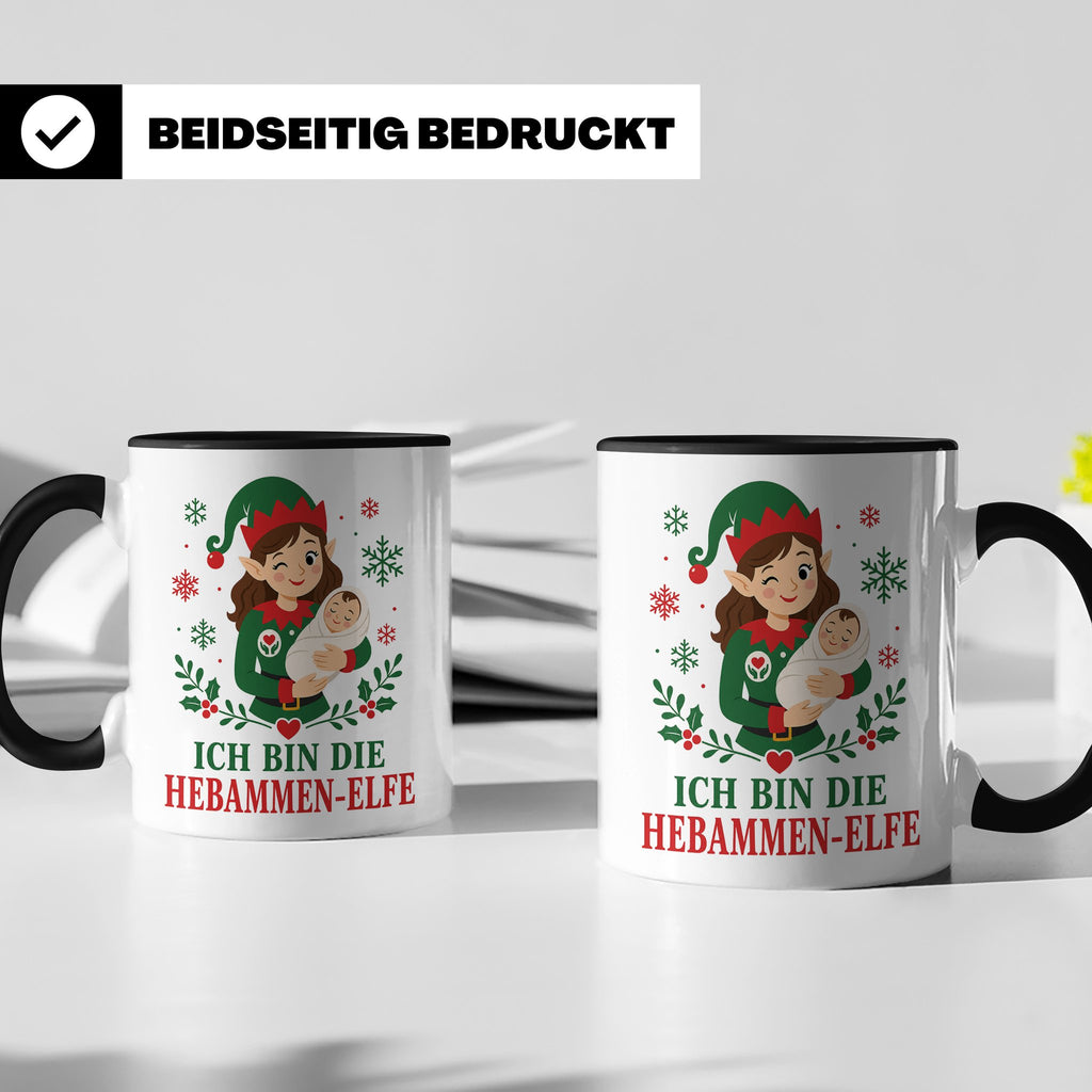 Hebamme Weihnachten Tasse Ich bin die Hebammen-Elfe - Lustig – Schwarz [farbe:schwarz]