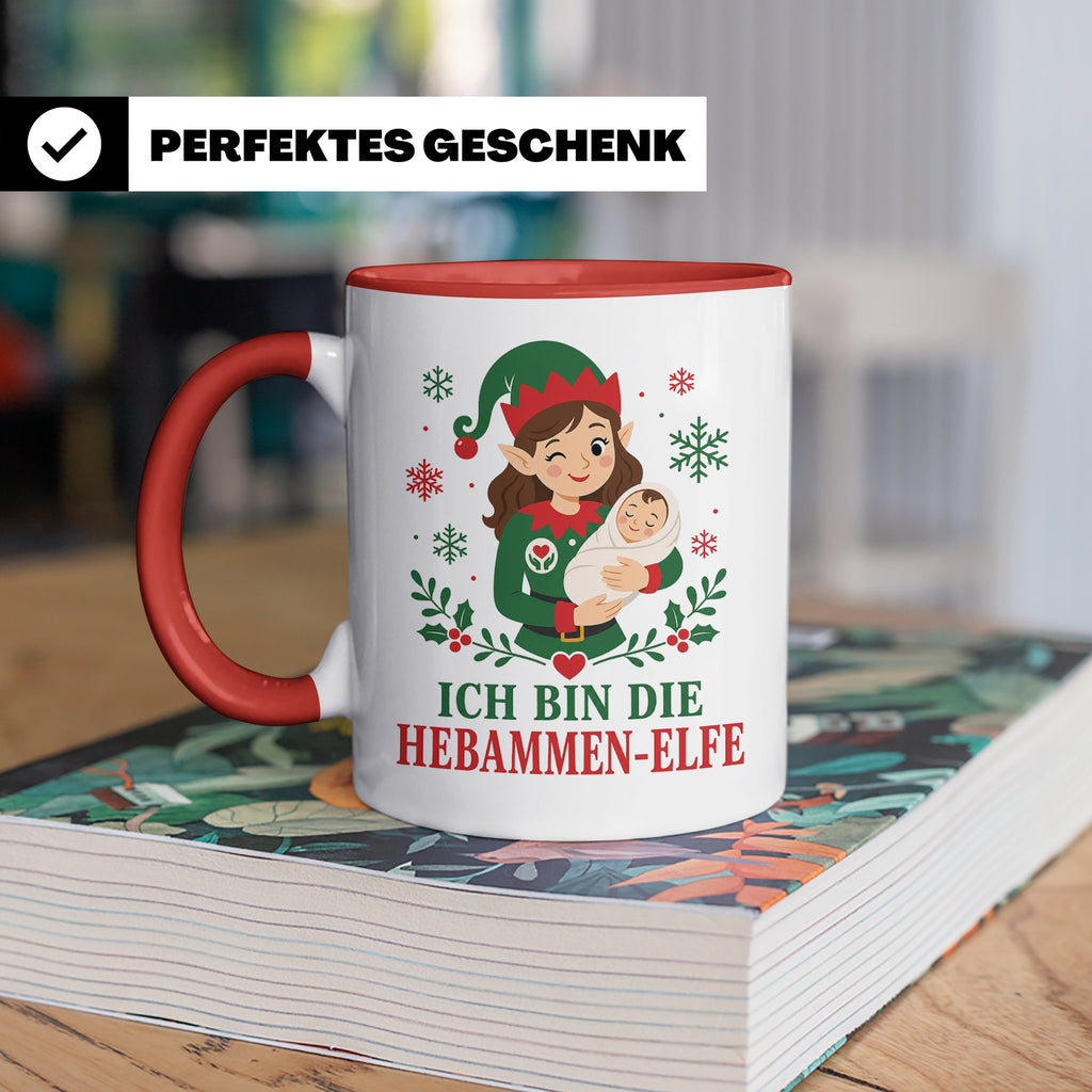 Hebamme Weihnachten Tasse Ich bin die Hebammen-Elfe - Lustig – Rot [farbe:rot]