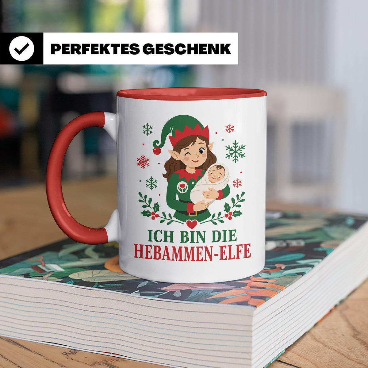 Hebamme Weihnachten Tasse Ich bin die Hebammen-Elfe - Lustig – Rot [farbe:rot]