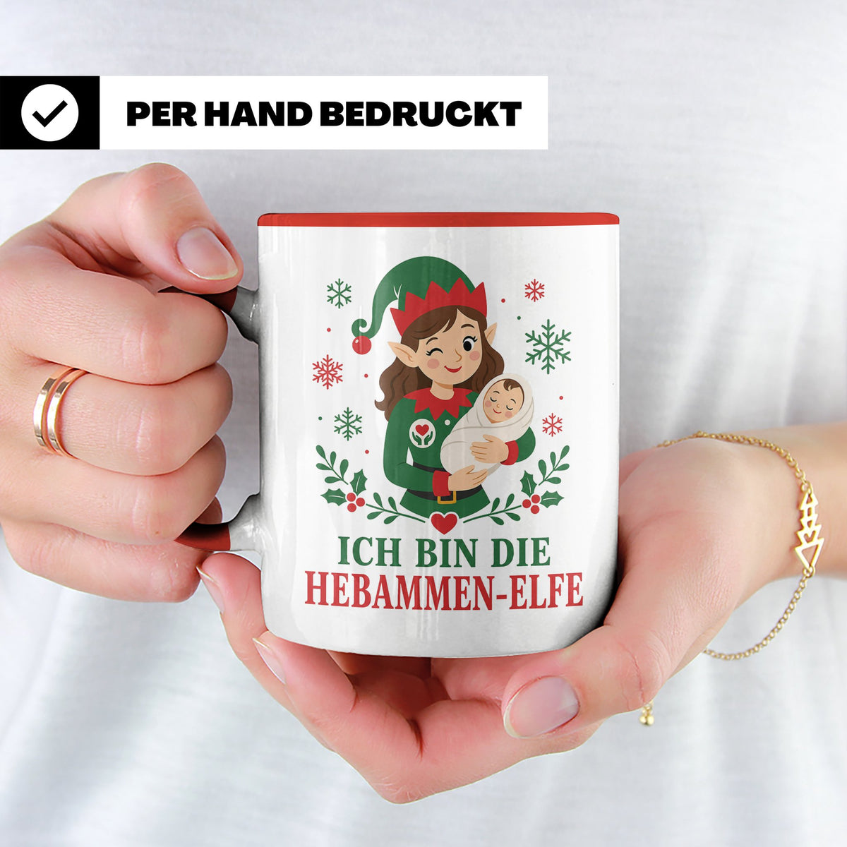 Hebamme Weihnachten Tasse Ich bin die Hebammen-Elfe - Lustig – Rot [farbe:rot]