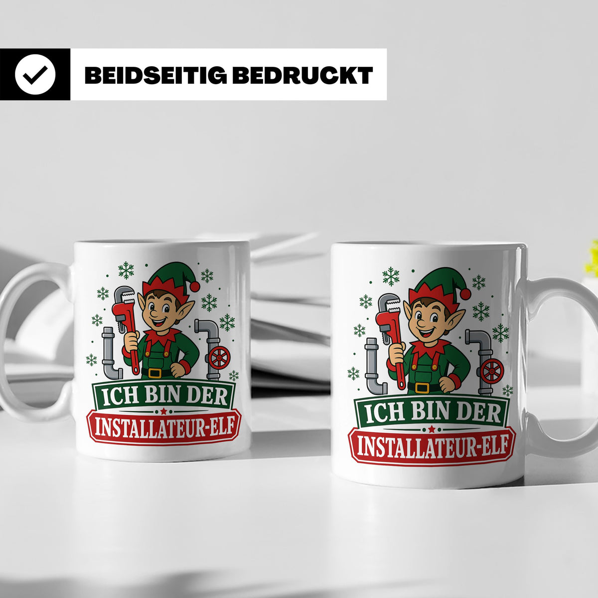 Installateur Weihnachten Tasse Ich bin der Installateur-Elf  – Weiß [farbe:weiß]