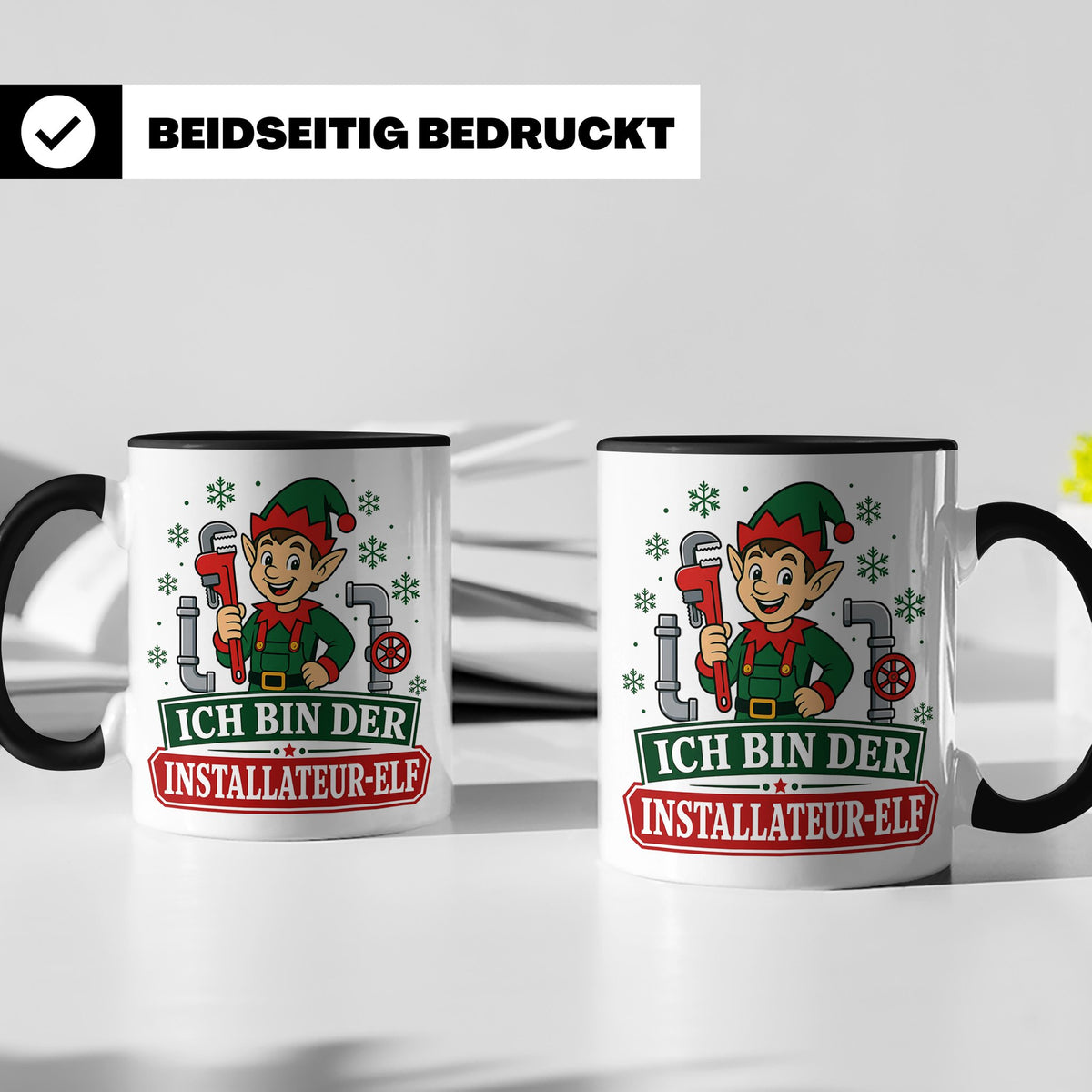 Installateur Weihnachten Tasse Ich bin der Installateur-Elf  – Schwarz [farbe:schwarz]