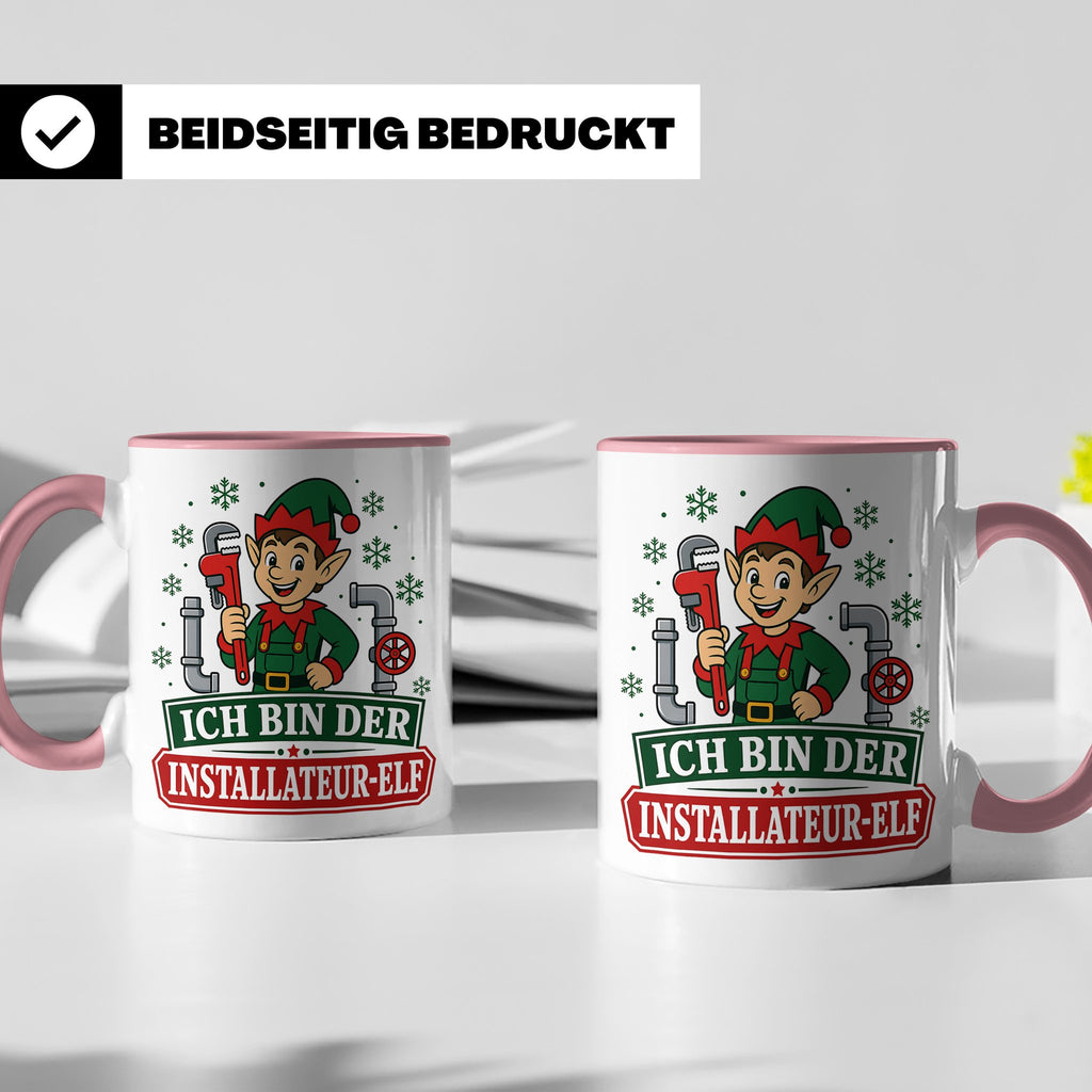 Installateur Weihnachten Tasse Ich bin der Installateur-Elf  – Rosa [farbe:rosa]
