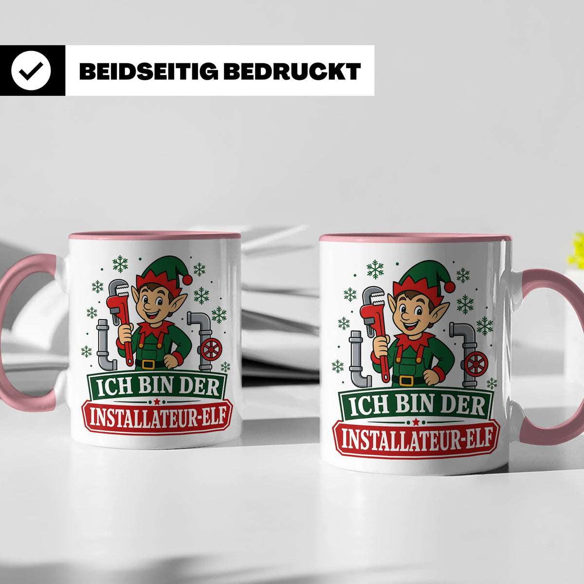 Installateur Weihnachten Tasse Ich bin der Installateur-Elf  – Rosa [farbe:rosa]