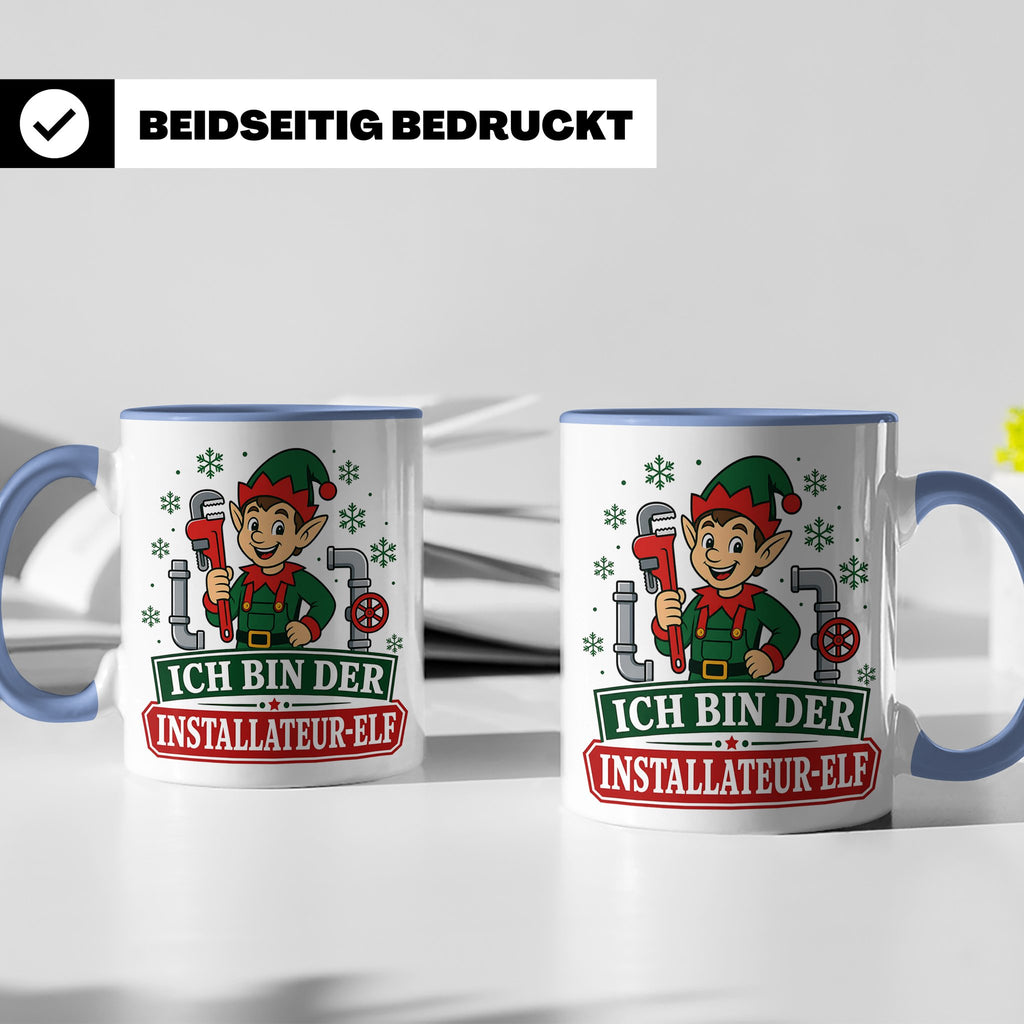 Installateur Weihnachten Tasse Ich bin der Installateur-Elf  – Blau [farbe:blau]