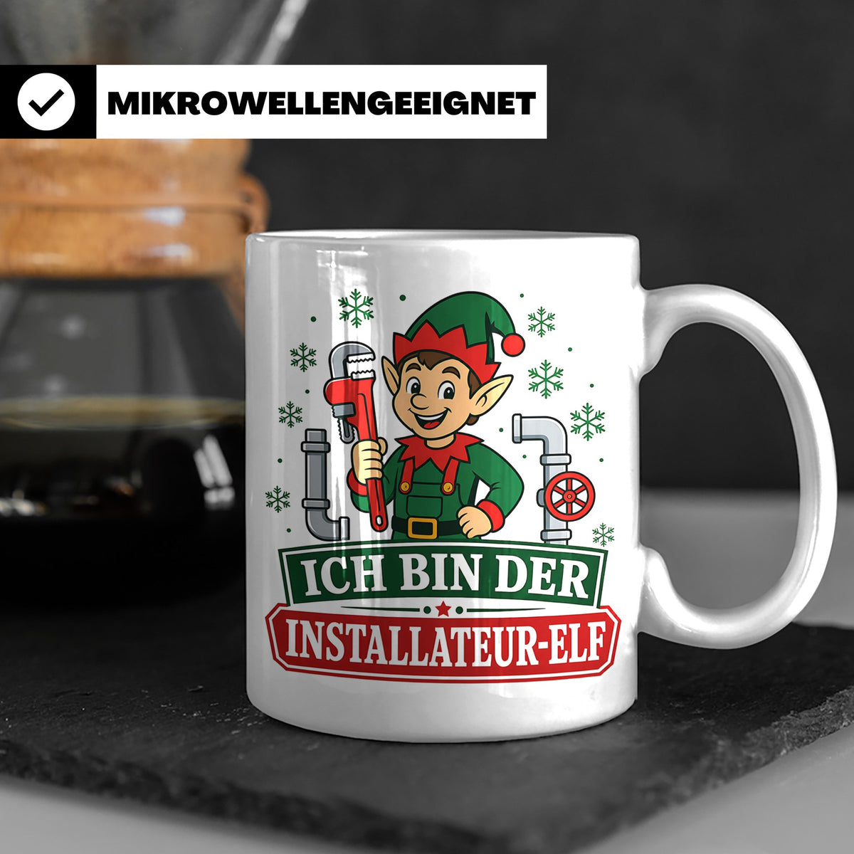Installateur Weihnachten Tasse Ich bin der Installateur-Elf  – Weiß [farbe:weiß]