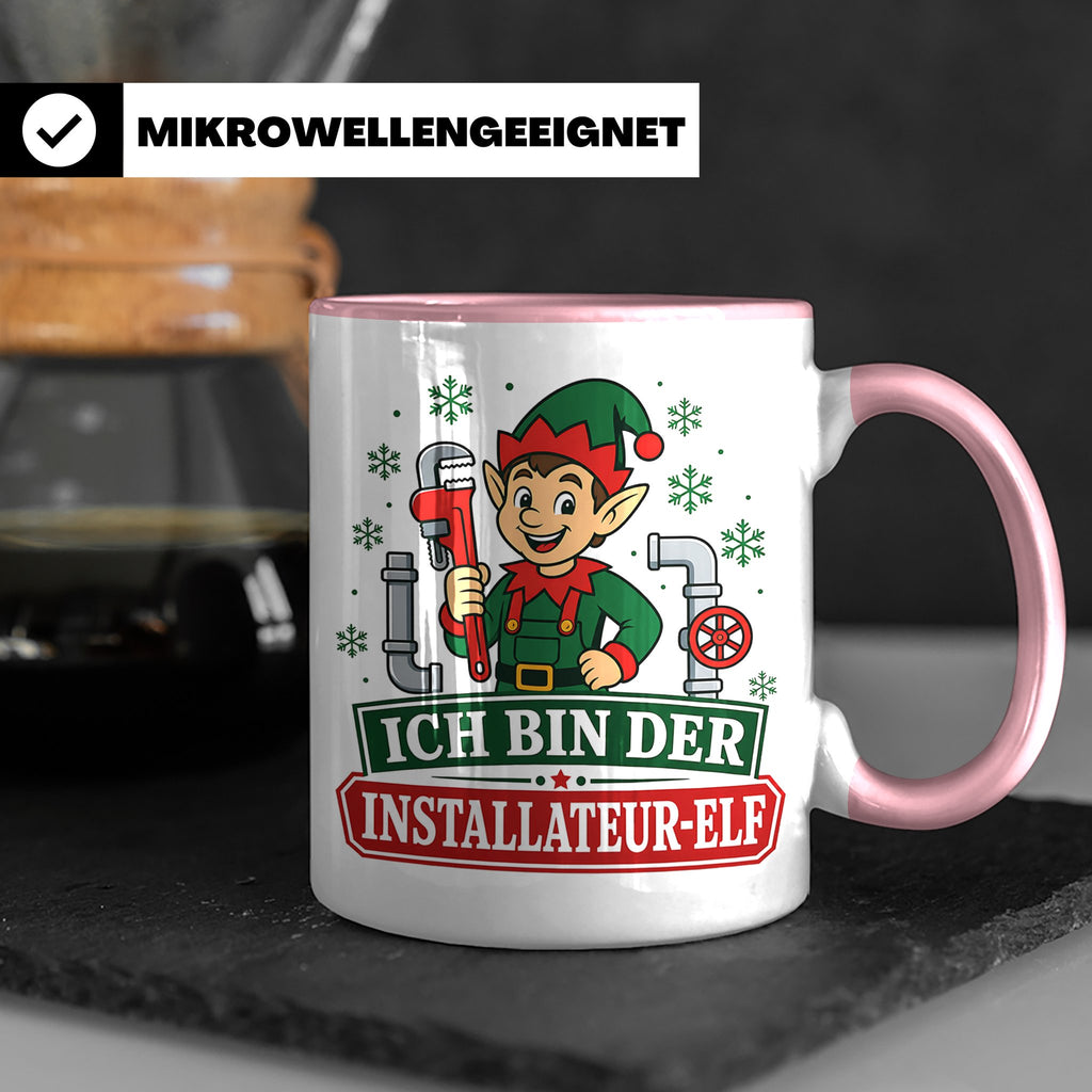 Installateur Weihnachten Tasse Ich bin der Installateur-Elf  – Rosa [farbe:rosa]