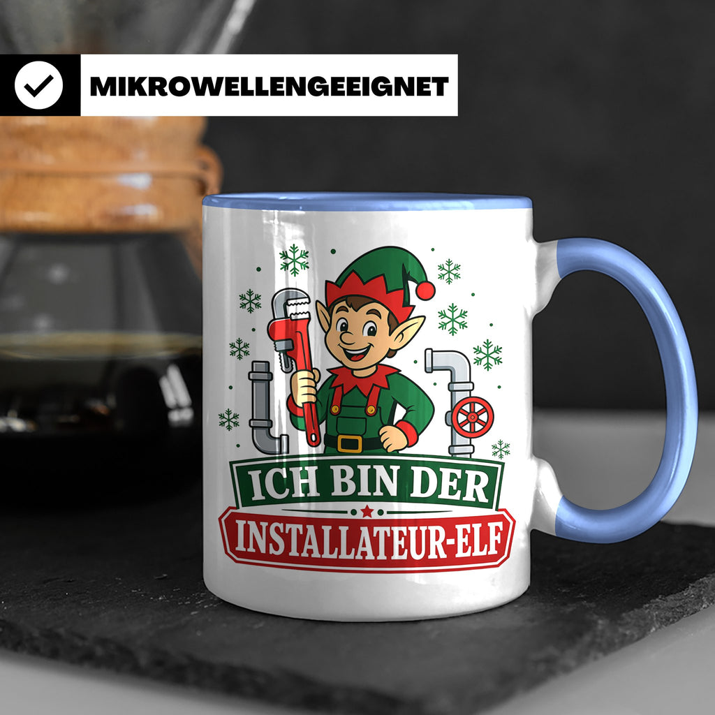 Installateur Weihnachten Tasse Ich bin der Installateur-Elf  – Blau [farbe:blau]