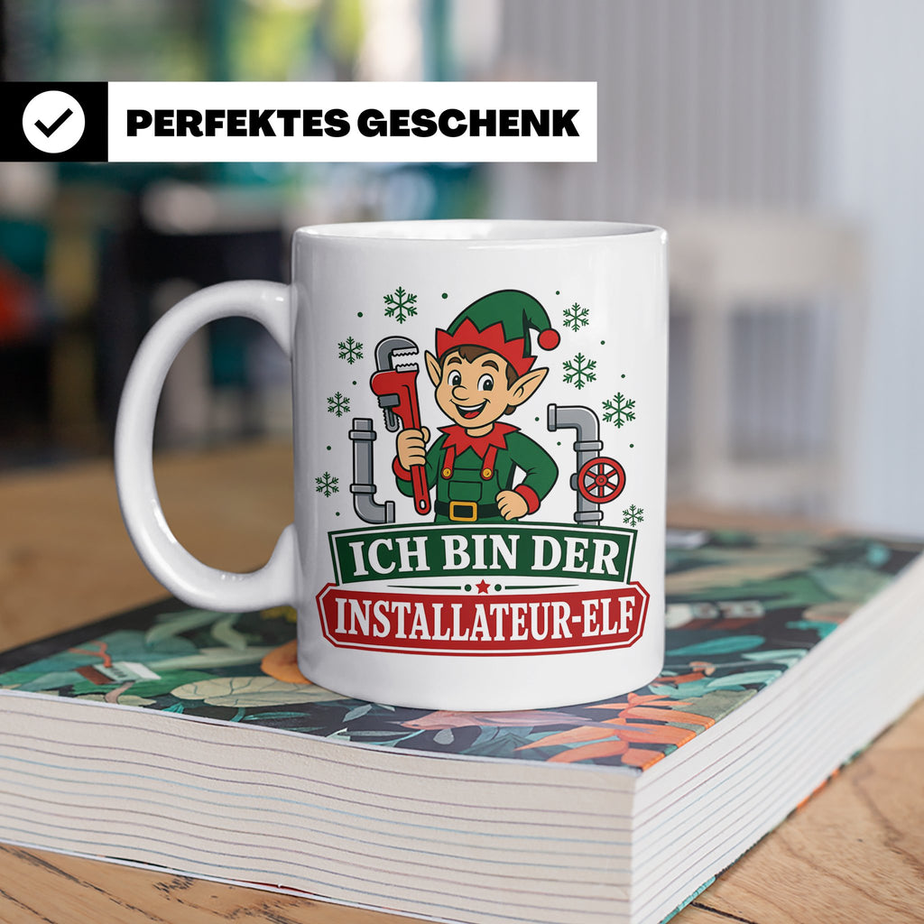 Installateur Weihnachten Tasse Ich bin der Installateur-Elf  – Weiß [farbe:weiß]