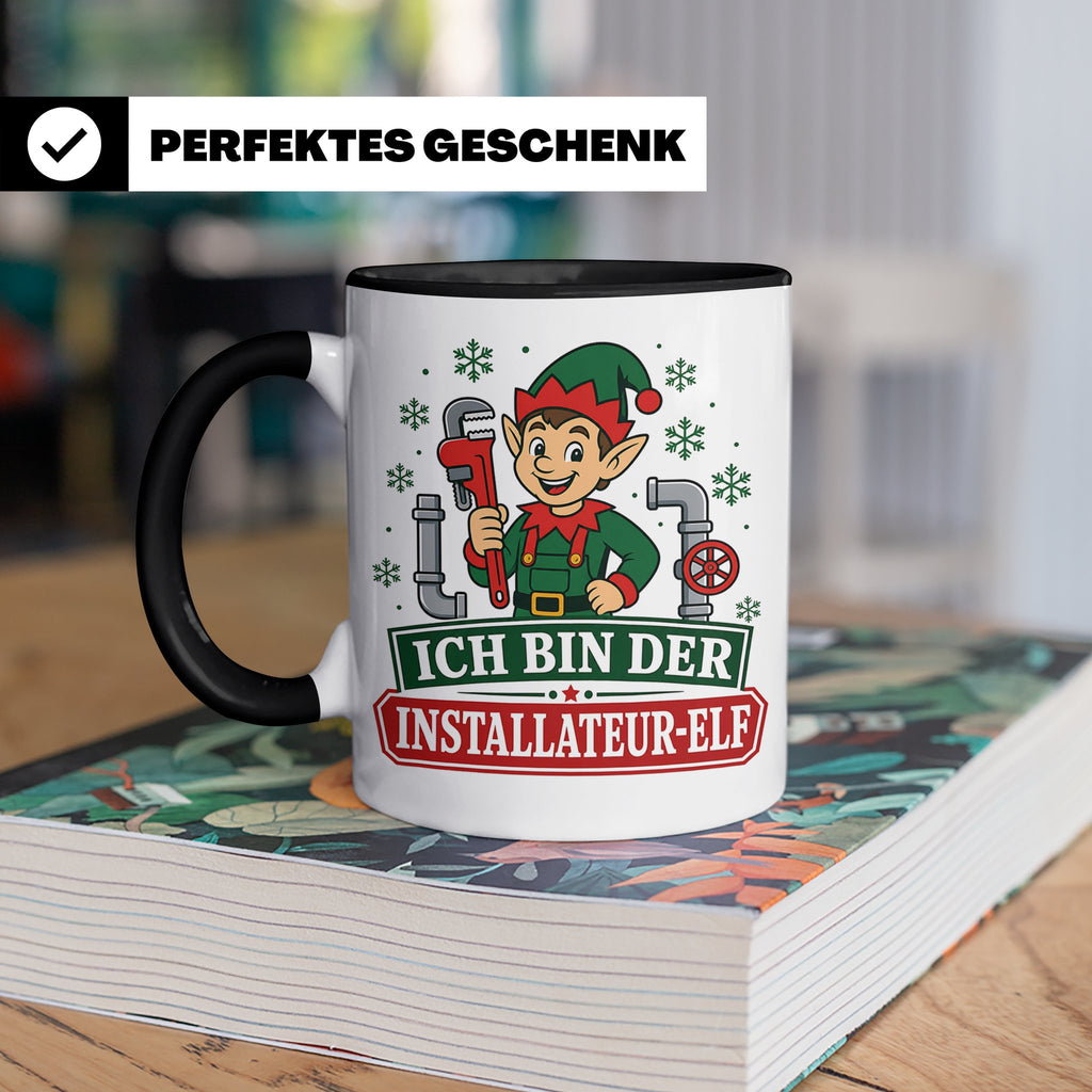 Installateur Weihnachten Tasse Ich bin der Installateur-Elf  – Schwarz [farbe:schwarz]