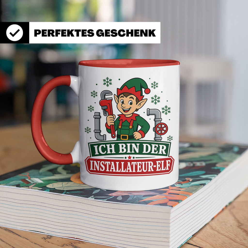 Installateur Weihnachten Tasse Ich bin der Installateur-Elf  – Rot [farbe:rot]