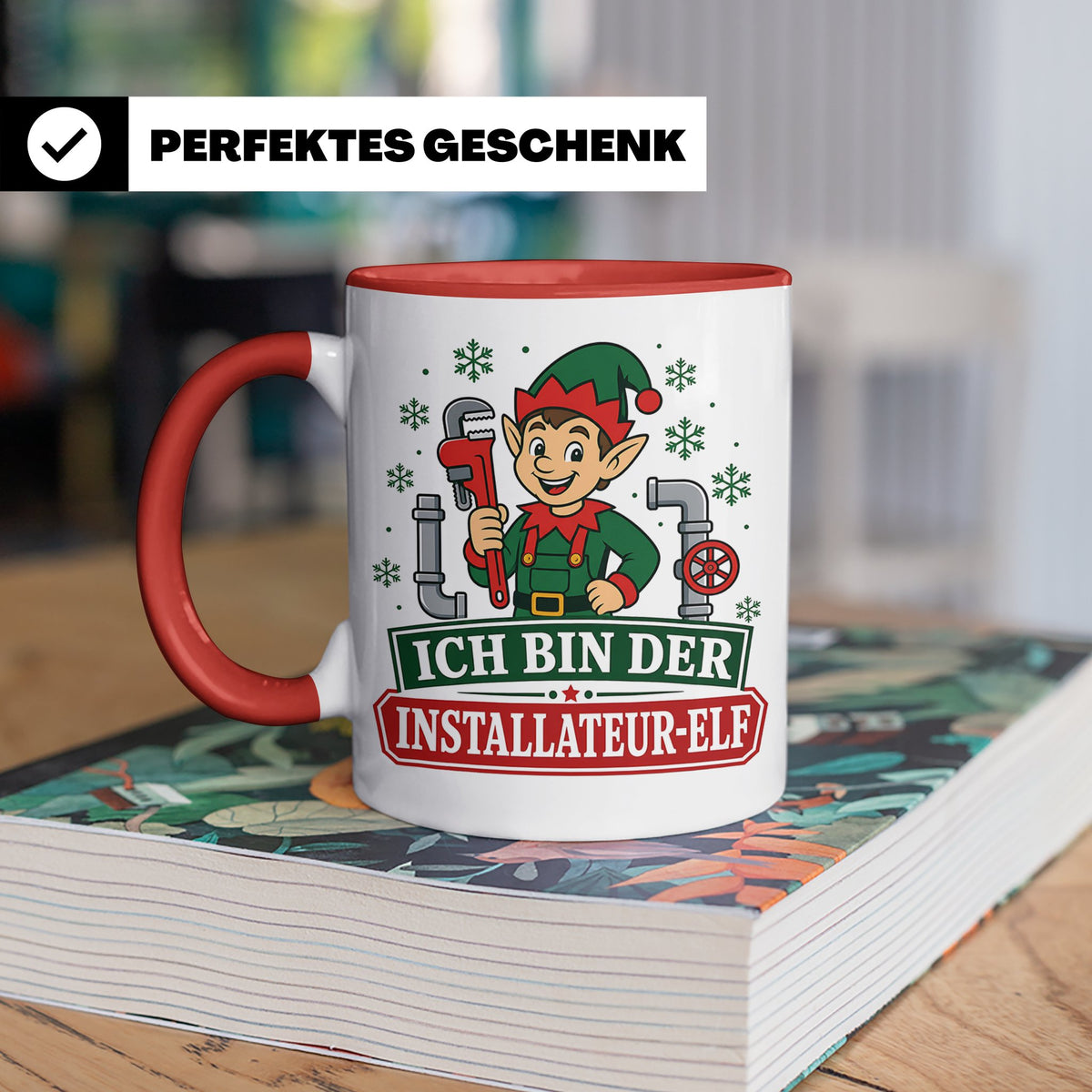 Installateur Weihnachten Tasse Ich bin der Installateur-Elf  – Rot [farbe:rot]