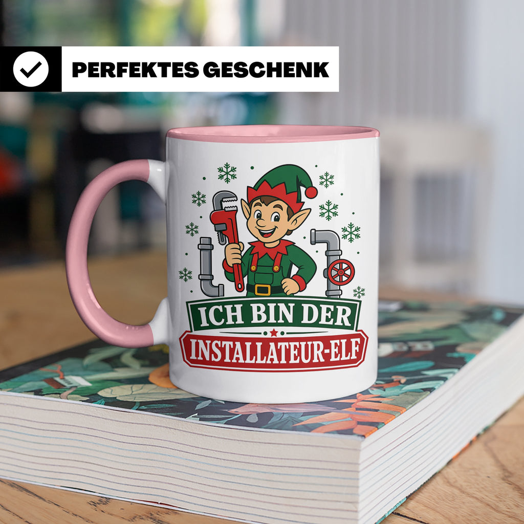 Installateur Weihnachten Tasse Ich bin der Installateur-Elf  – Rosa [farbe:rosa]