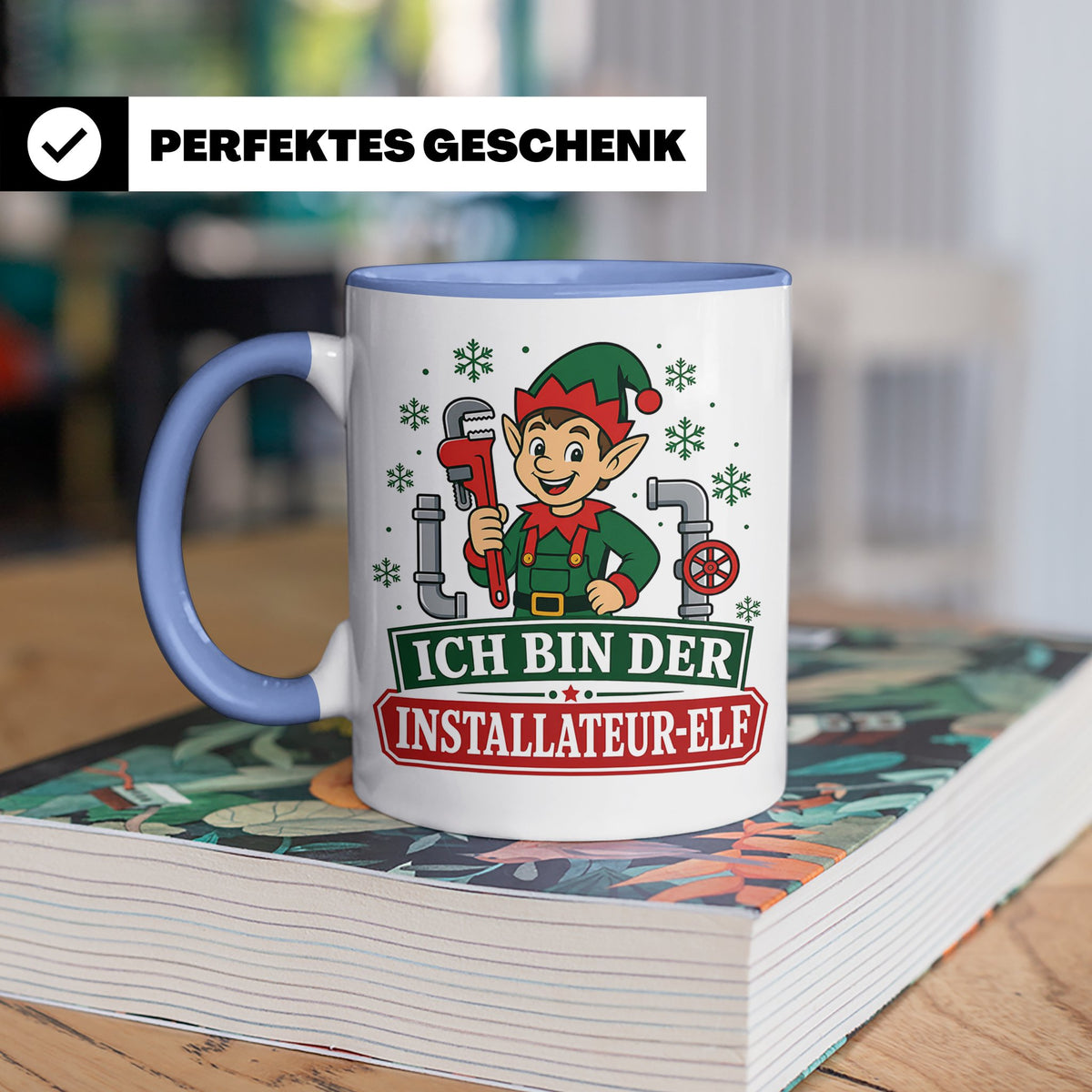 Installateur Weihnachten Tasse Ich bin der Installateur-Elf  – Blau [farbe:blau]