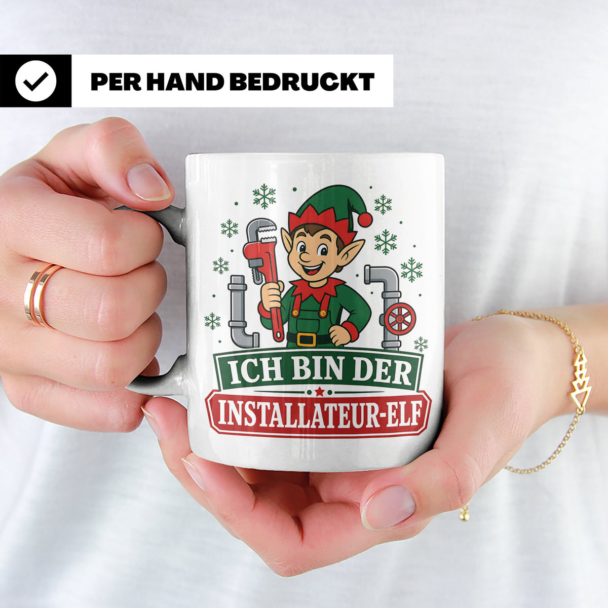Installateur Weihnachten Tasse Ich bin der Installateur-Elf  – Weiß [farbe:weiß]