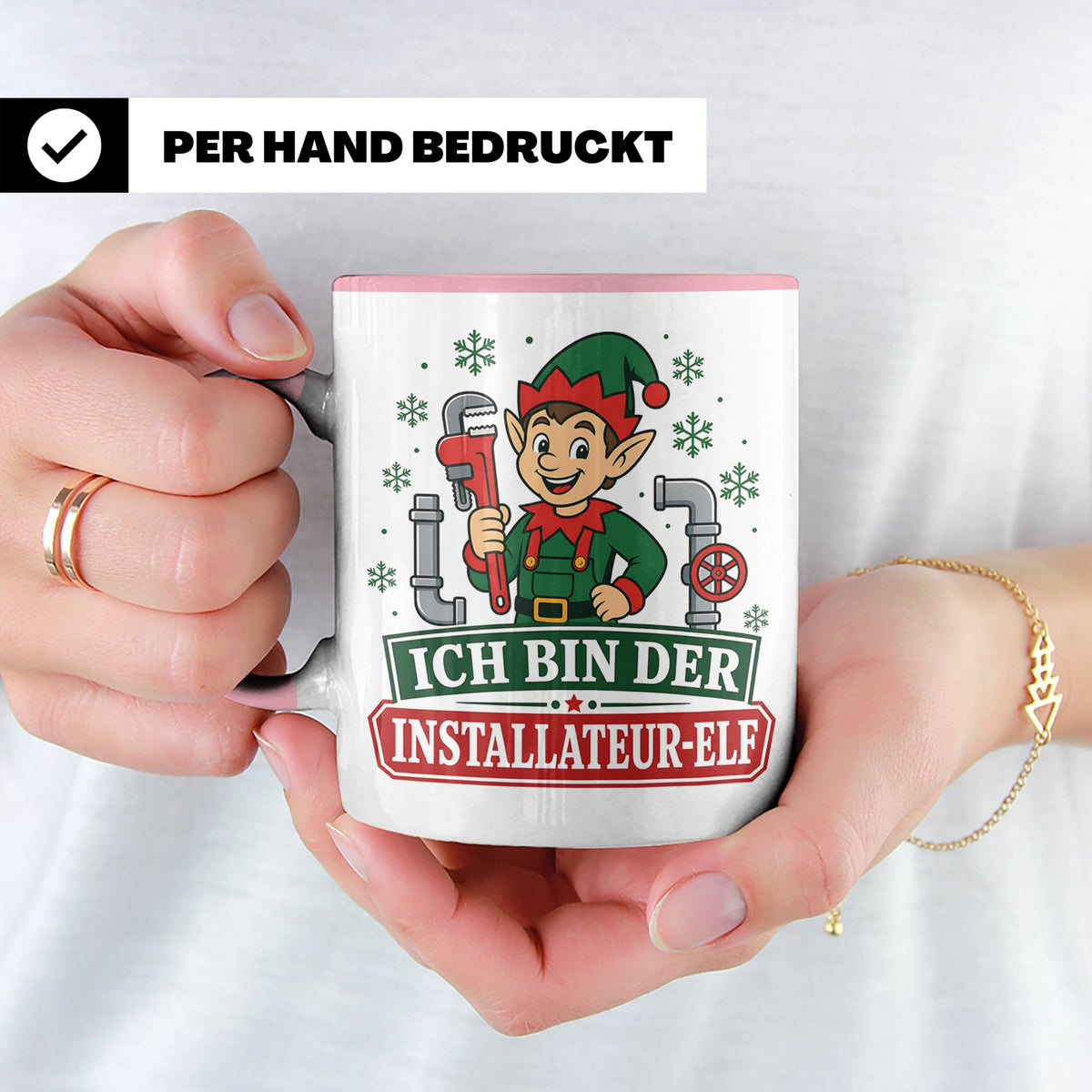 Installateur Weihnachten Tasse Ich bin der Installateur-Elf  – Rosa [farbe:rosa]