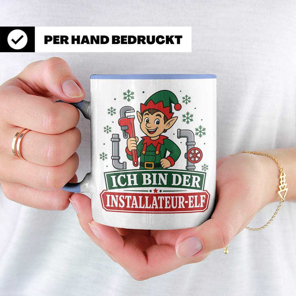 Installateur Weihnachten Tasse Ich bin der Installateur-Elf  – Blau [farbe:blau]