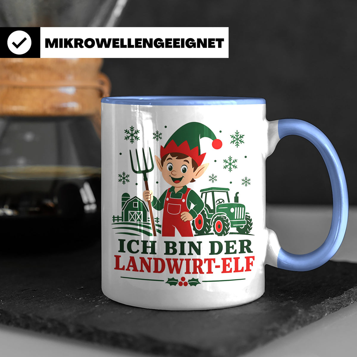 Landwirt Weihnachten Tasse Ich bin der Landwirt-Elf - Lustig – Blau [farbe:blau]