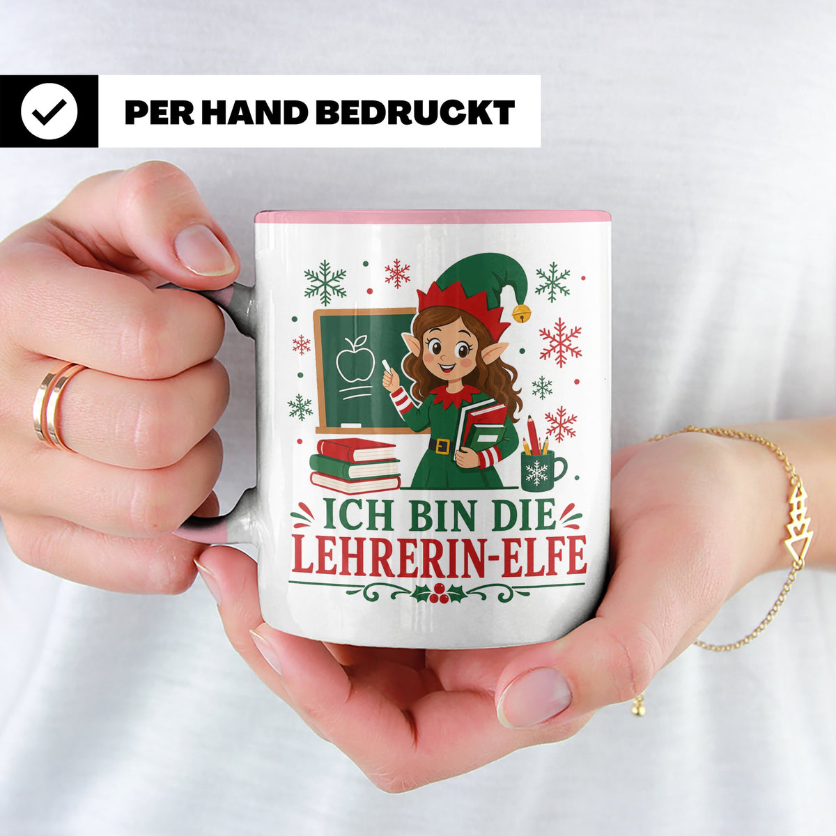 Lehrerin Weihnachten Tasse Ich bin die Lehrerin-Elfe - Lusti – Rosa [farbe:rosa]
