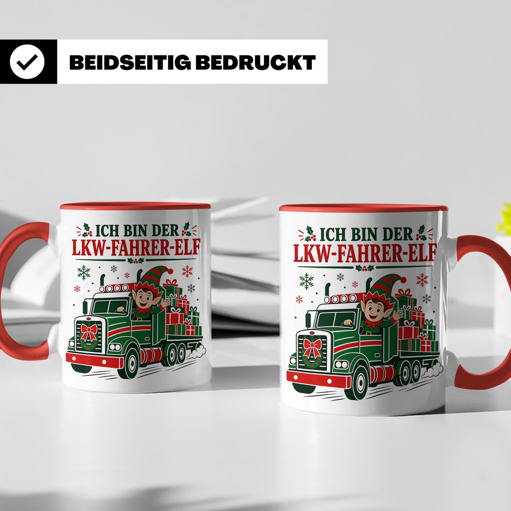 LKW Fahrer Weihnachten Tasse Ich bin der LKW-Fahrer-Elf - Lu – Rot [farbe:rot]