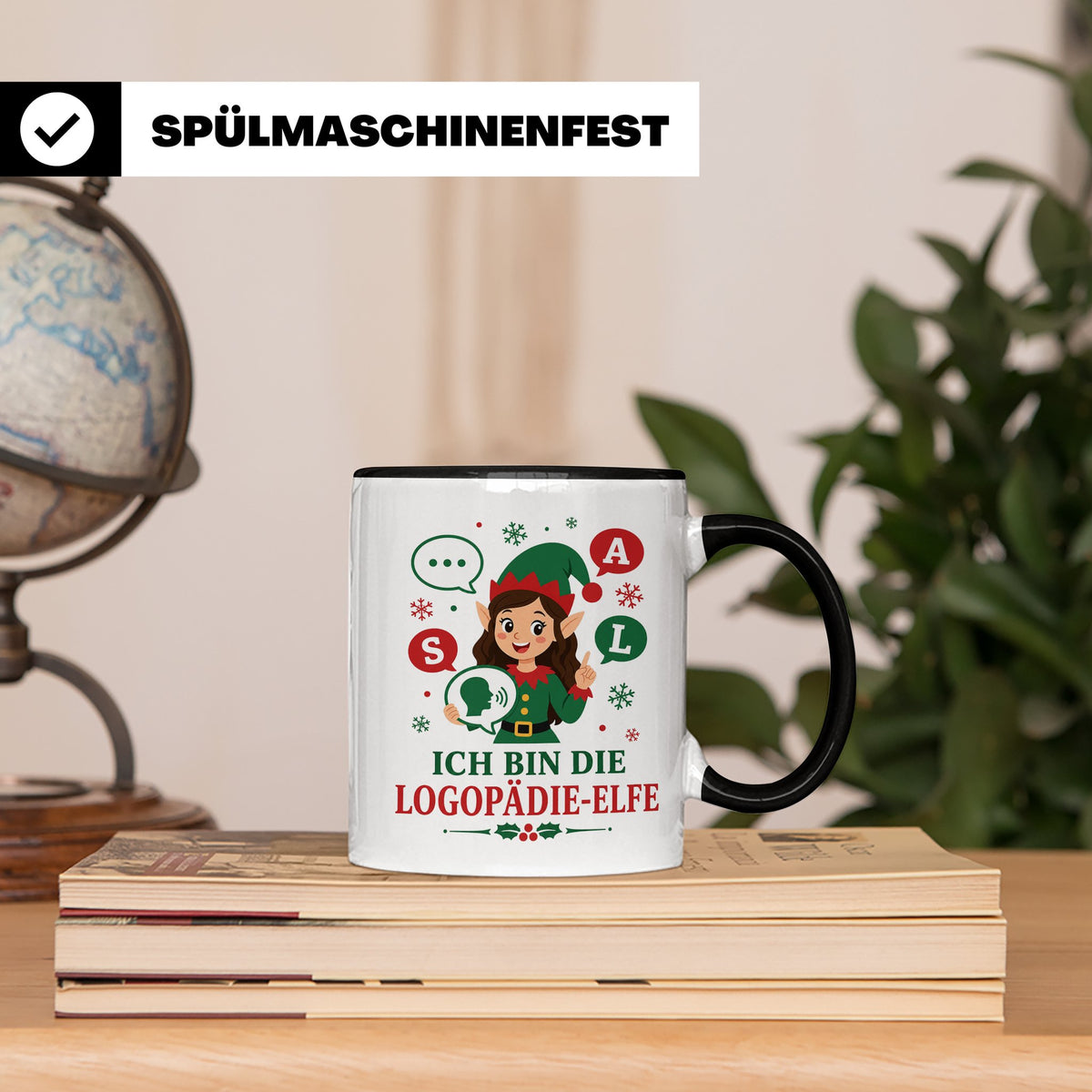 Logopädin Weihnachten Tasse Ich bin die Logopädie-Elfe - Lus – Schwarz [farbe:schwarz]