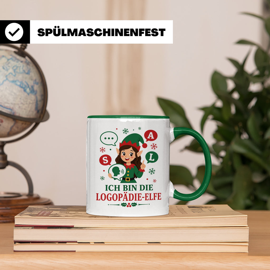 Logopädin Weihnachten Tasse Ich bin die Logopädie-Elfe - Lus – Grün [farbe:grün]