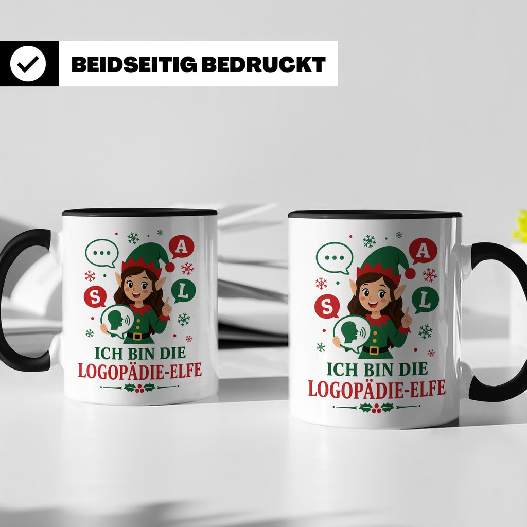 Logopädin Weihnachten Tasse Ich bin die Logopädie-Elfe - Lus – Schwarz [farbe:schwarz]