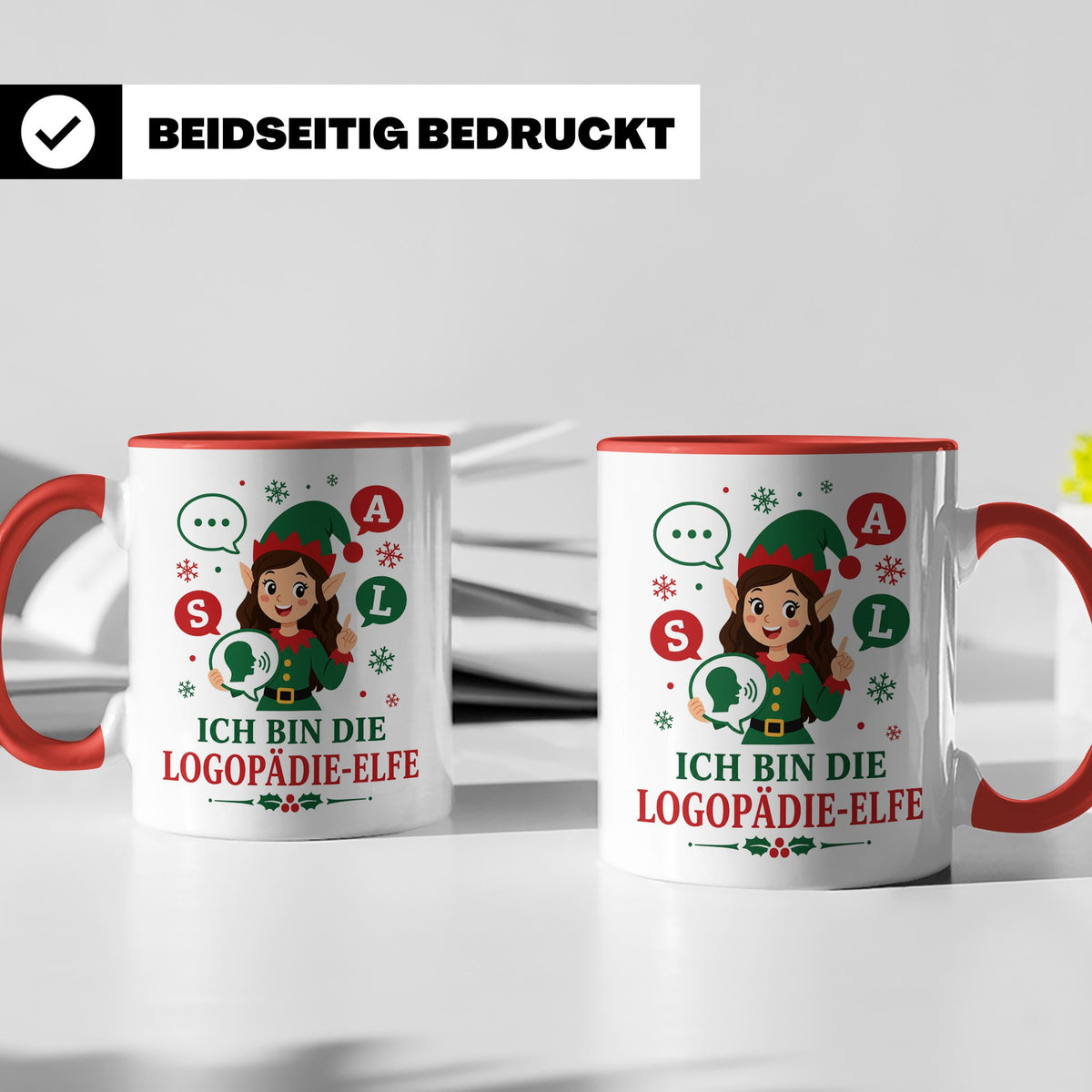 Logopädin Weihnachten Tasse Ich bin die Logopädie-Elfe - Lus – Rot [farbe:rot]