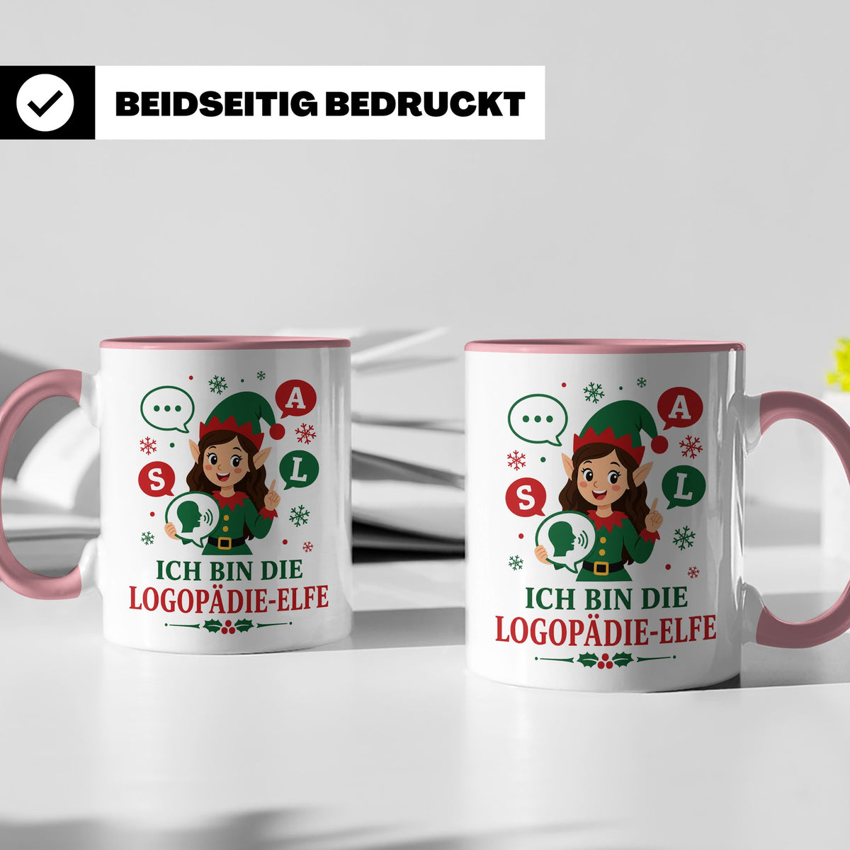 Logopädin Weihnachten Tasse Ich bin die Logopädie-Elfe - Lus – Rosa [farbe:rosa]