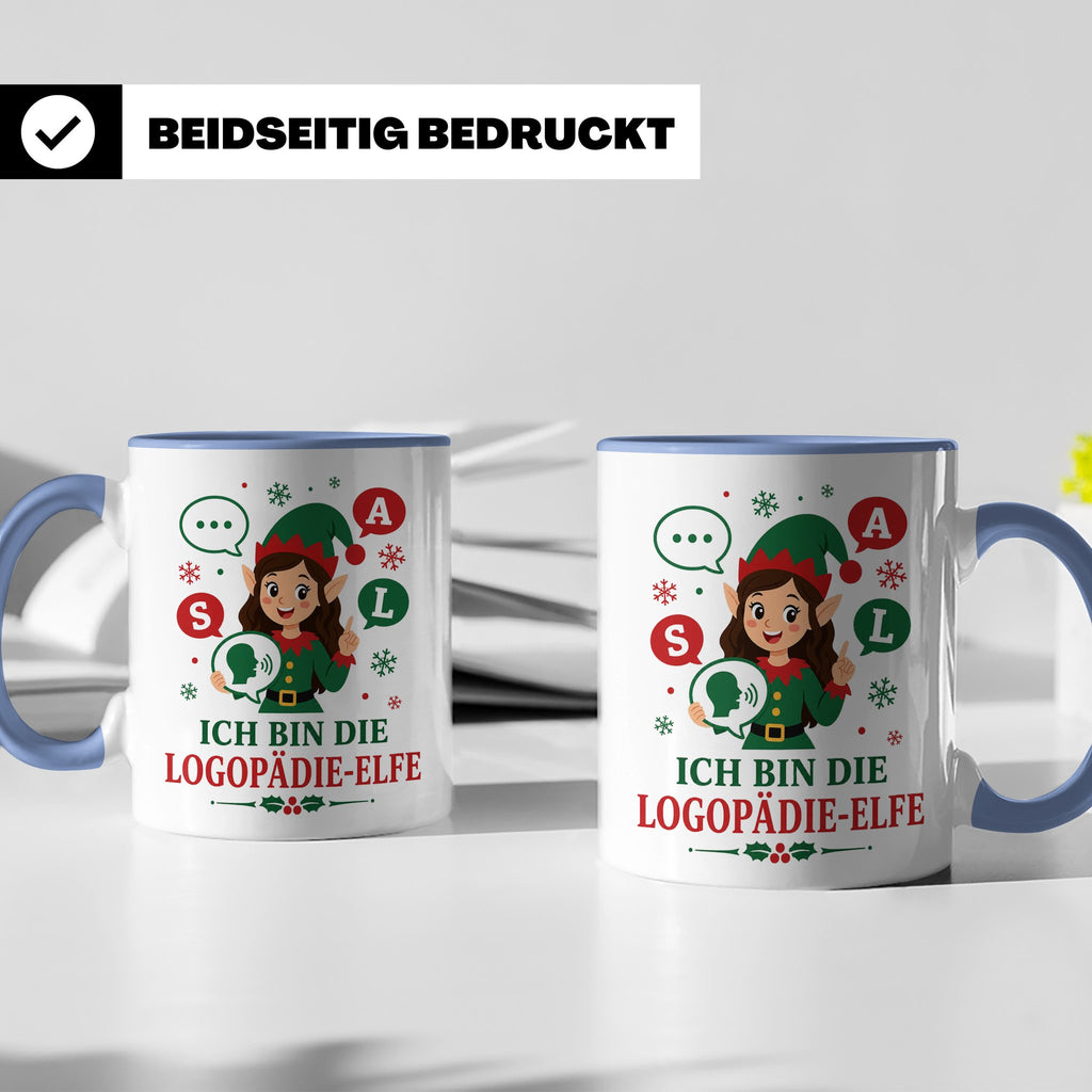 Logopädin Weihnachten Tasse Ich bin die Logopädie-Elfe - Lus – Blau [farbe:blau]