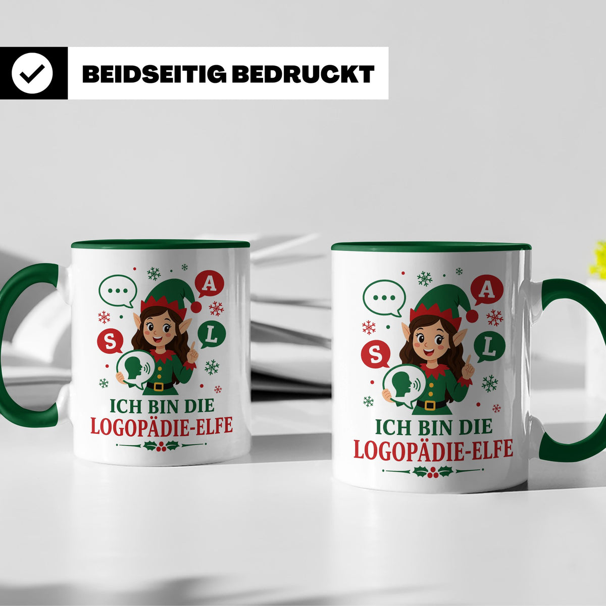 Logopädin Weihnachten Tasse Ich bin die Logopädie-Elfe - Lus – Grün [farbe:grün]