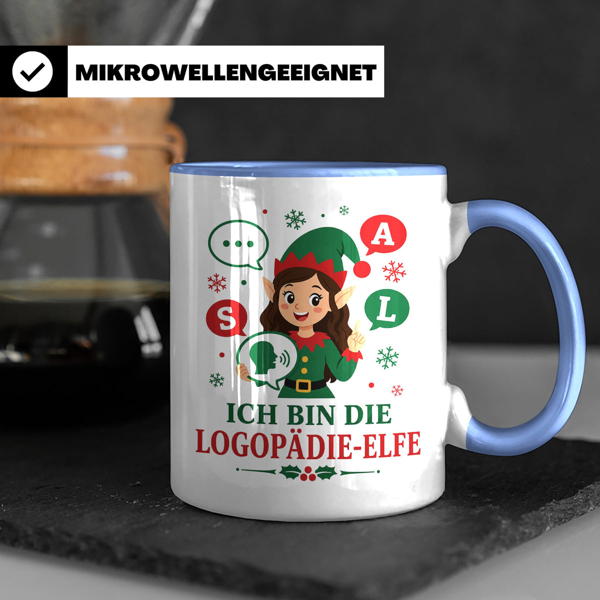 Logopädin Weihnachten Tasse Ich bin die Logopädie-Elfe - Lus – Blau [farbe:blau]