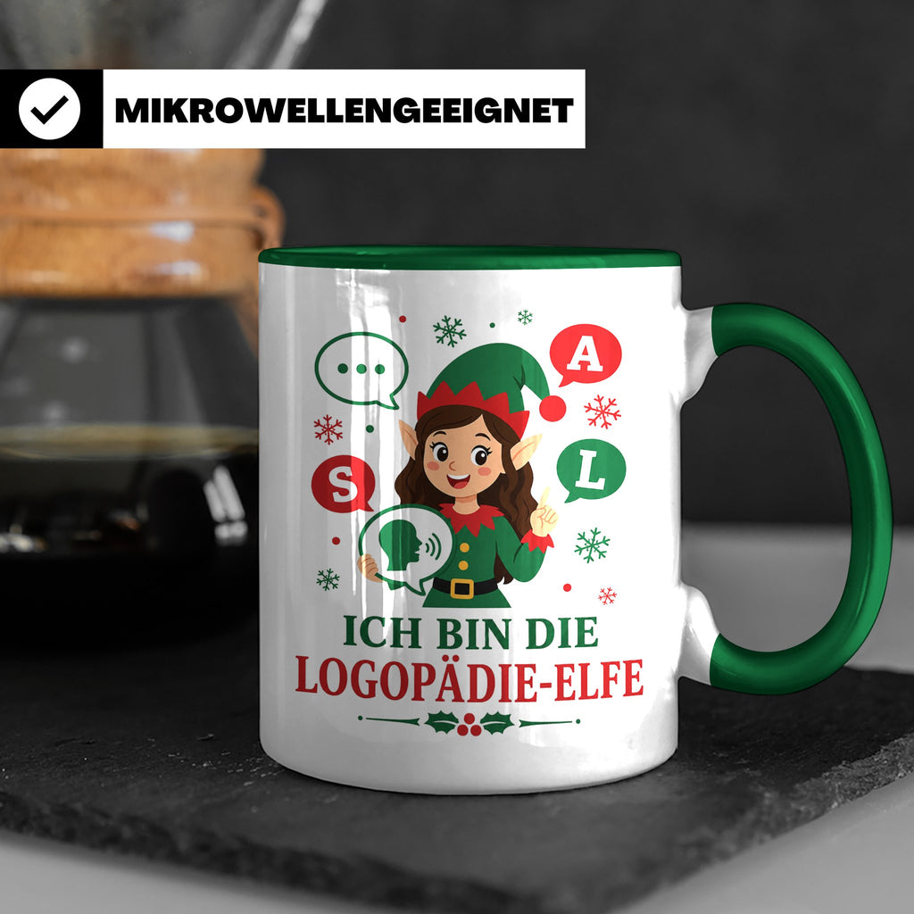 Logopädin Weihnachten Tasse Ich bin die Logopädie-Elfe - Lus – Grün [farbe:grün]