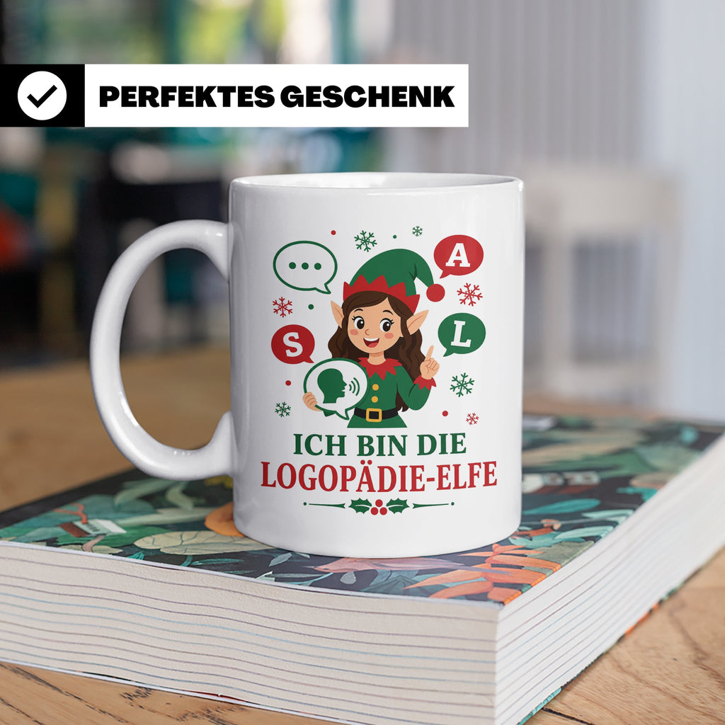 Logopädin Weihnachten Tasse Ich bin die Logopädie-Elfe - Lus – Weiß [farbe:weiß]