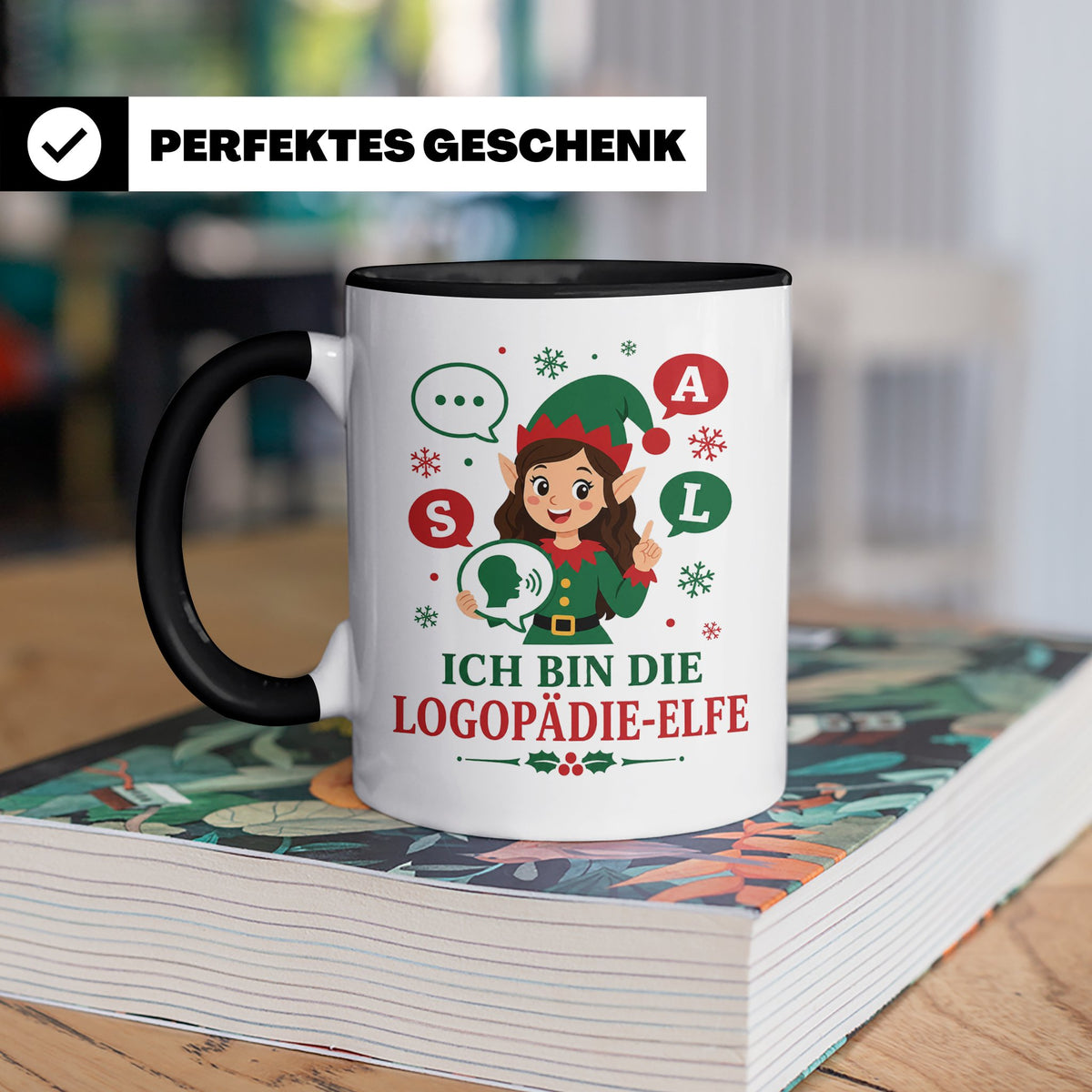 Logopädin Weihnachten Tasse Ich bin die Logopädie-Elfe - Lus – Schwarz [farbe:schwarz]