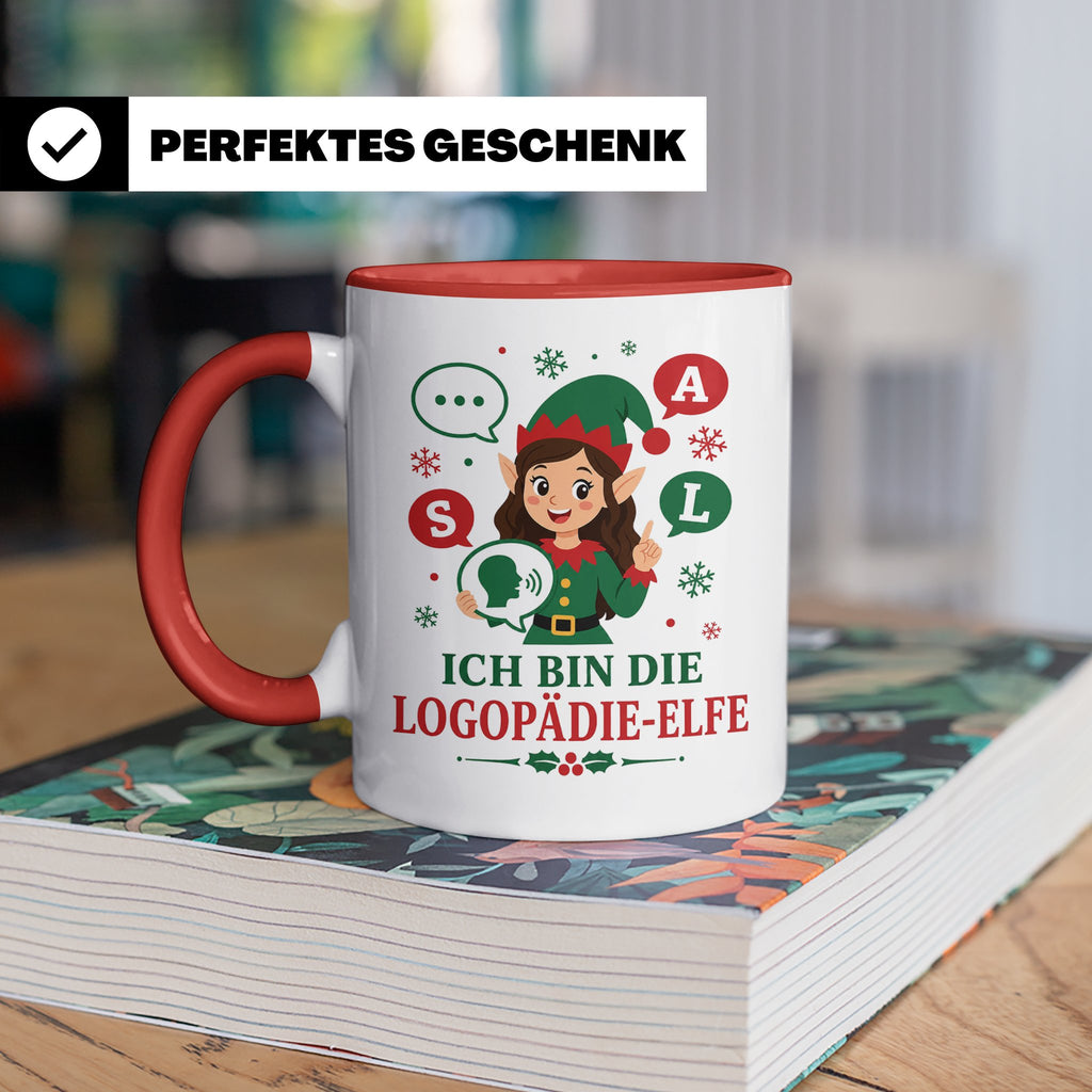 Logopädin Weihnachten Tasse Ich bin die Logopädie-Elfe - Lus – Rot [farbe:rot]