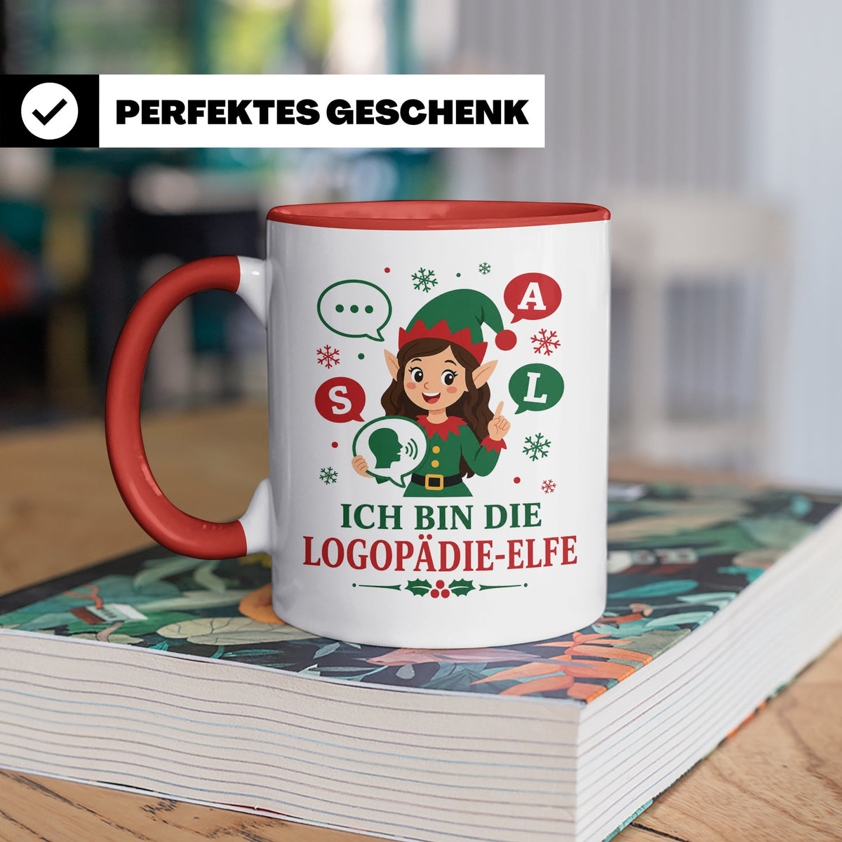 Logopädin Weihnachten Tasse Ich bin die Logopädie-Elfe - Lus – Rot [farbe:rot]