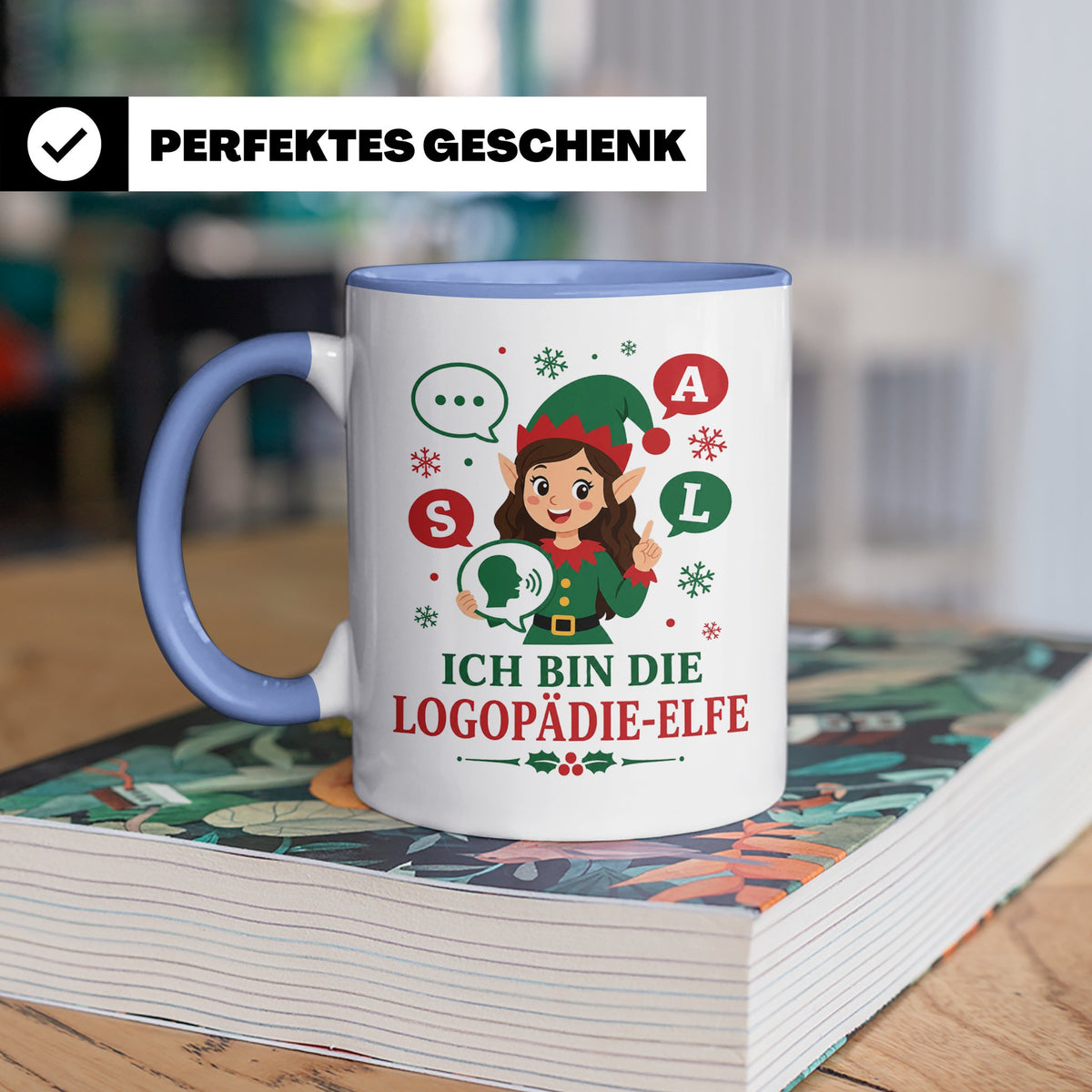 Logopädin Weihnachten Tasse Ich bin die Logopädie-Elfe - Lus – Blau [farbe:blau]