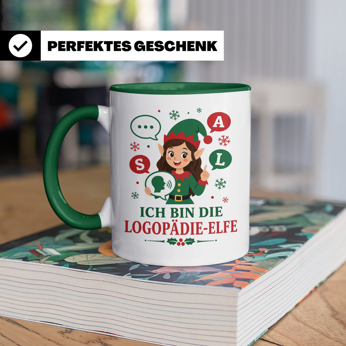 Logopädin Weihnachten Tasse Ich bin die Logopädie-Elfe - Lus – Grün [farbe:grün]