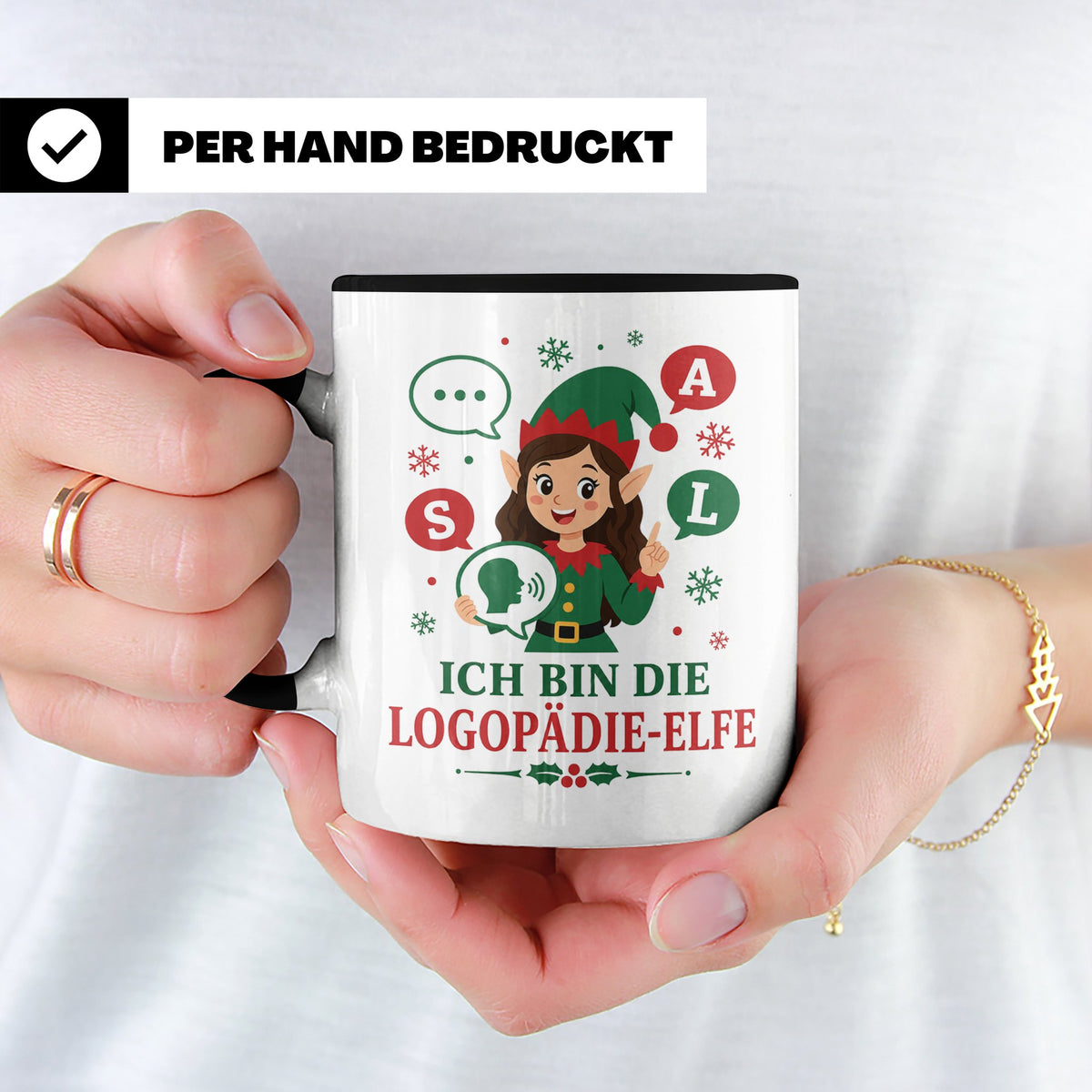 Logopädin Weihnachten Tasse Ich bin die Logopädie-Elfe - Lus – Schwarz [farbe:schwarz]