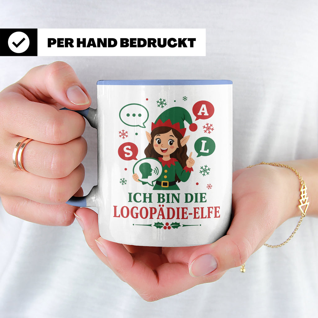 Logopädin Weihnachten Tasse Ich bin die Logopädie-Elfe - Lus – Blau [farbe:blau]