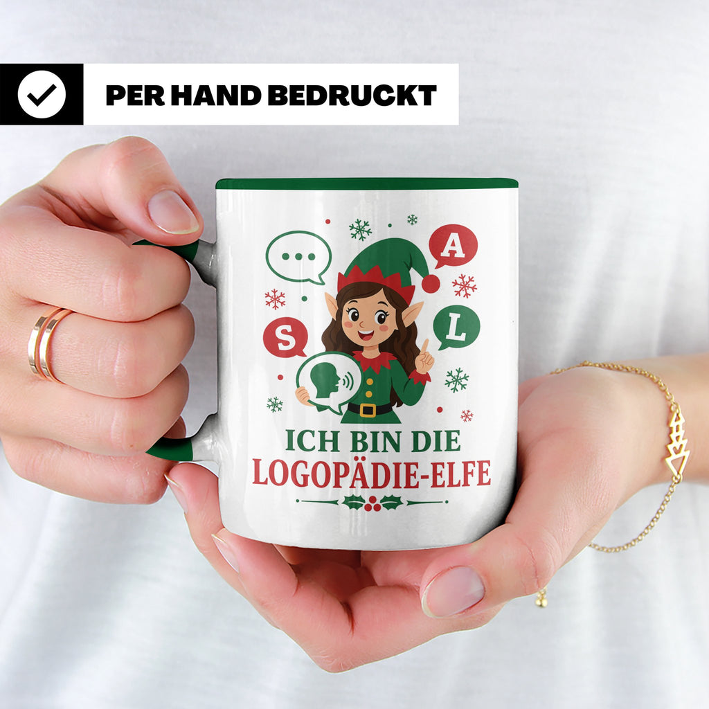 Logopädin Weihnachten Tasse Ich bin die Logopädie-Elfe - Lus – Grün [farbe:grün]