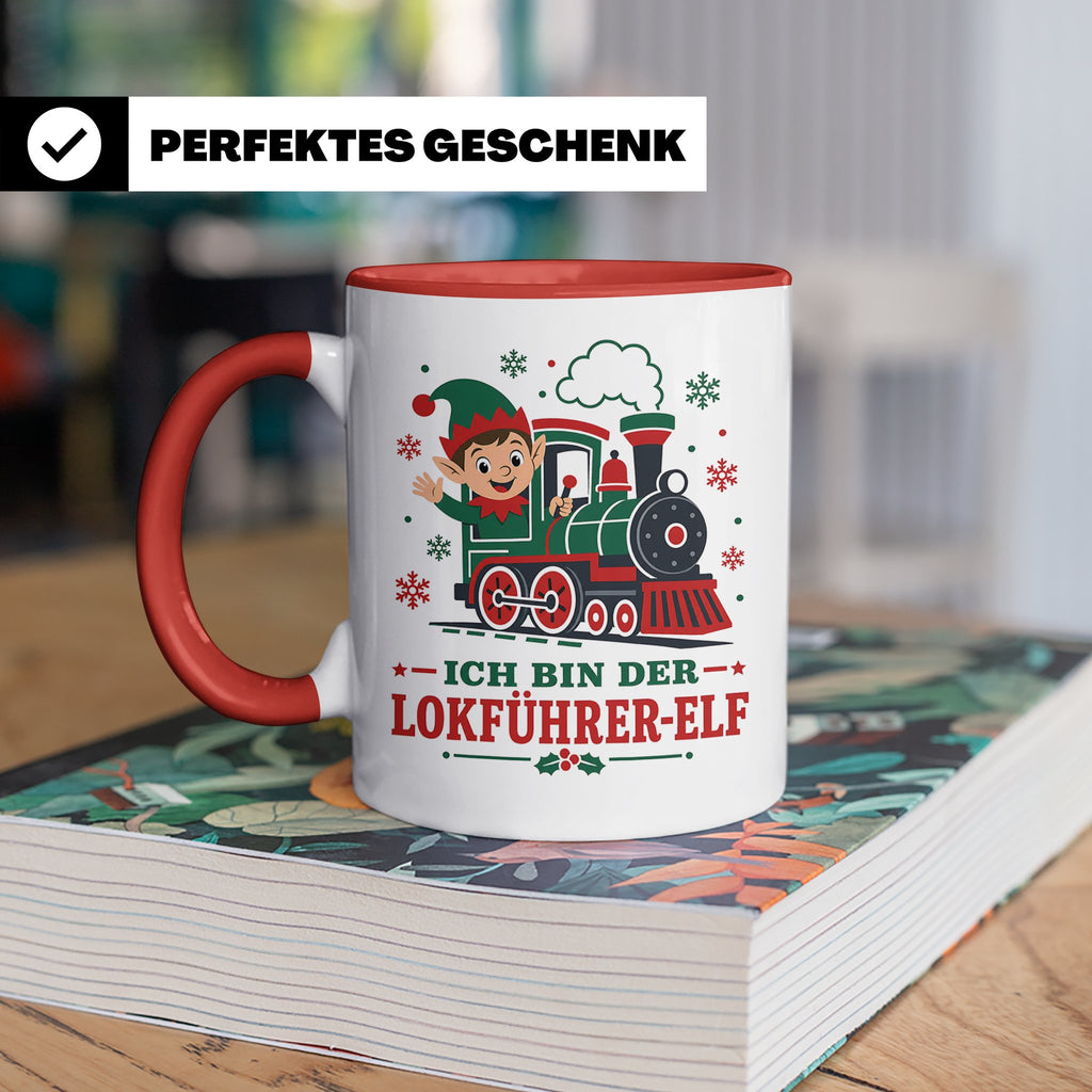 Lokführer Weihnachten Tasse Ich bin der Lokführer-Elf - Lust – Rot [farbe:rot]