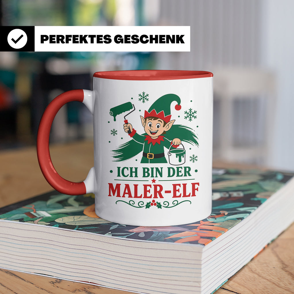 Maler Weihnachten Tasse Ich bin der Maler-Elf - Lustiges Ges – Rot [farbe:rot]