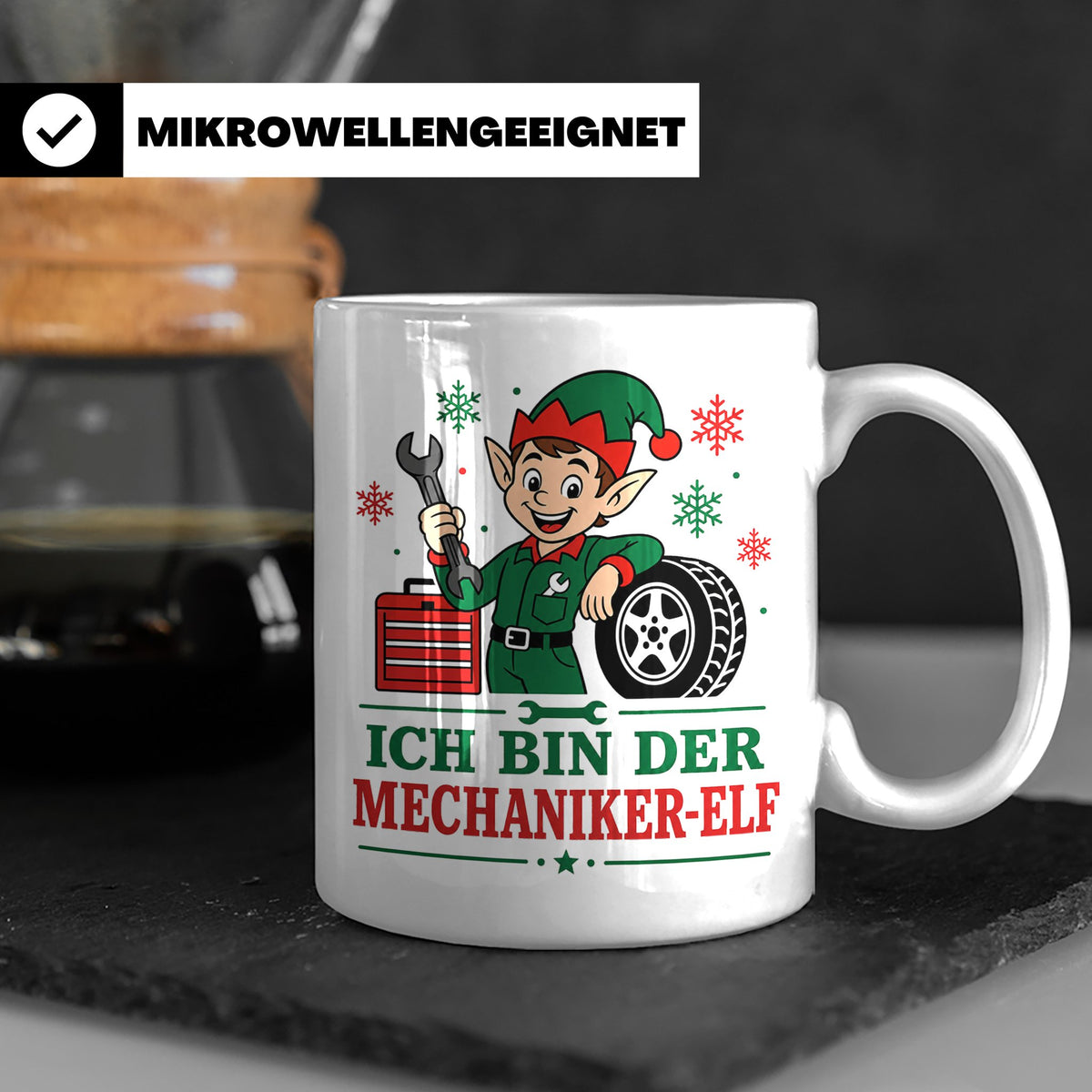 Mechaniker Weihnachten Tasse Ich bin der Mechaniker-Elf - Lu – Weiß [farbe:weiß]