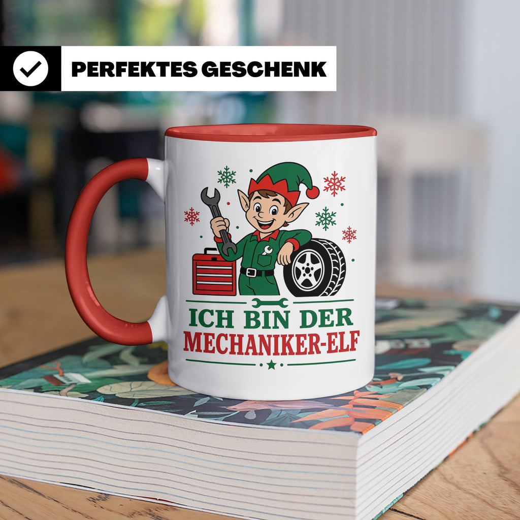 Mechaniker Weihnachten Tasse Ich bin der Mechaniker-Elf - Lu – Rot [farbe:rot]